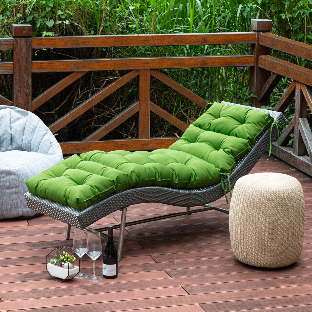 Outdoor Chaise Lounge Cushion 72x22x4 inches, Floral Tufted Thick Replacement Cushion with Ties, All Weather Wicker Patio Furniture Cushion