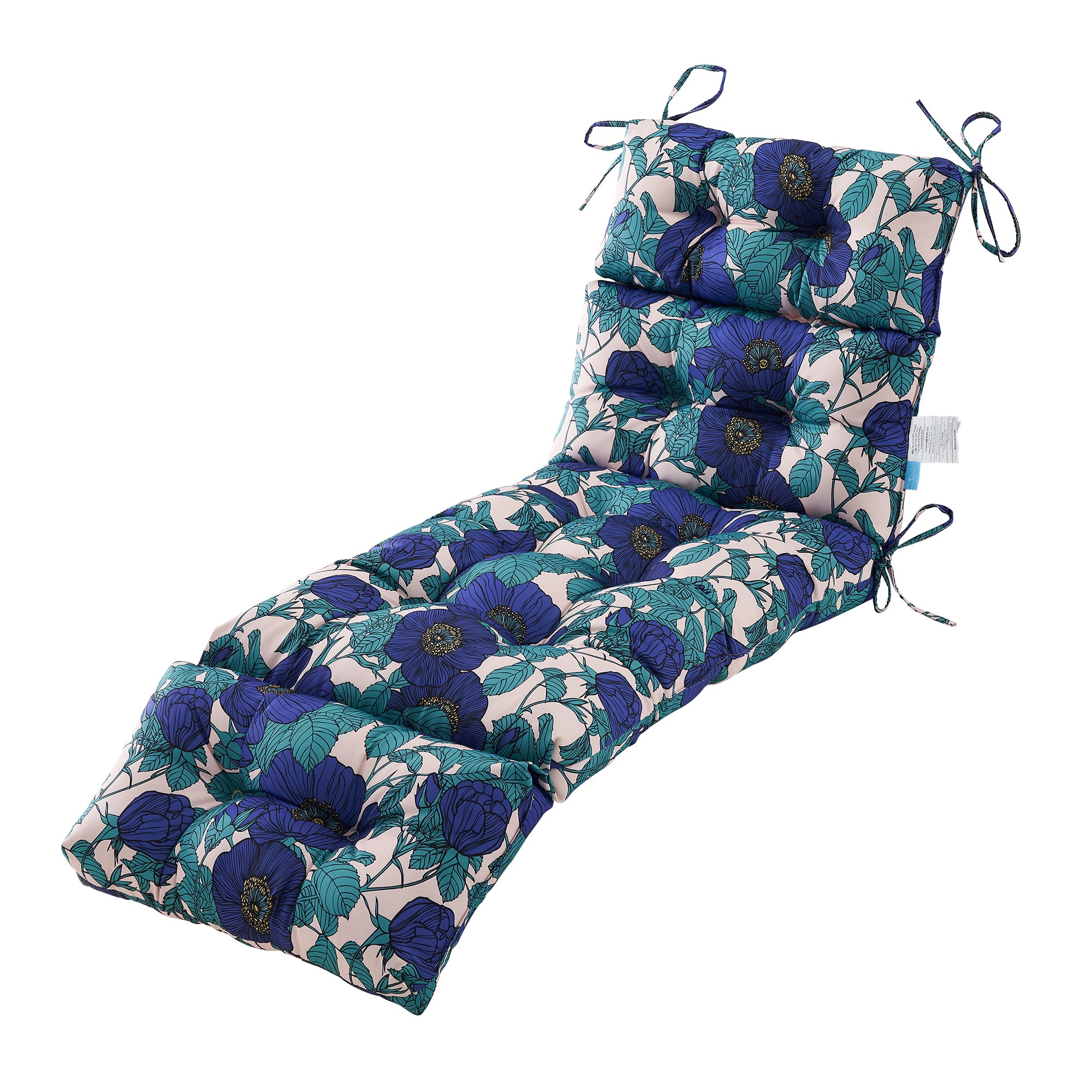Outdoor Chaise Lounge Cushion 72x22x4 inches, Floral Tufted Thick Replacement Cushion with Ties, All Weather Wicker Patio Furniture Cushion