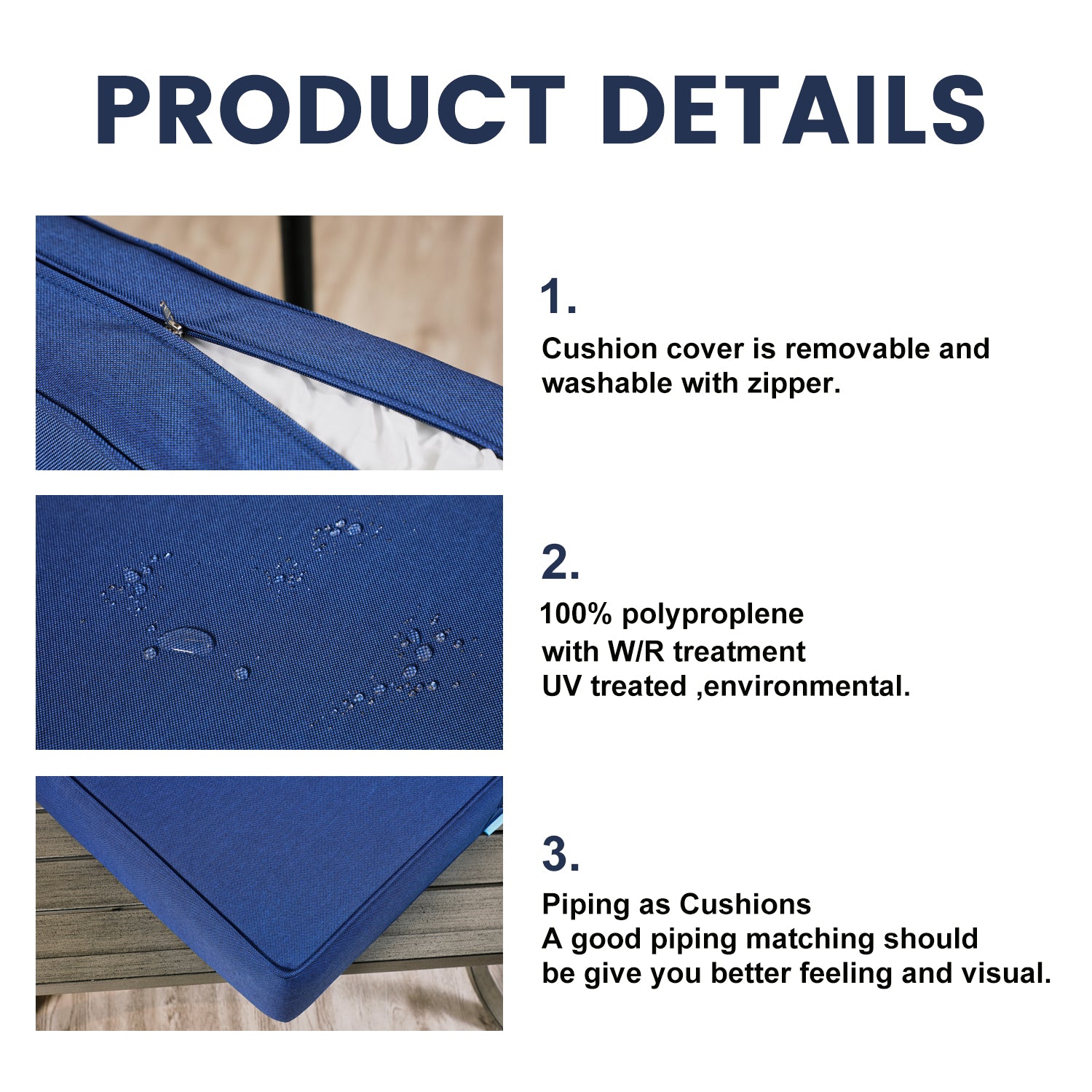Outdoor Patio Furniture Cushion Set, 6" Thick Deep Seat & Back Cushions with Removable Covers, Fade-Resistant UV Resistant Cushions, 24" x 24"