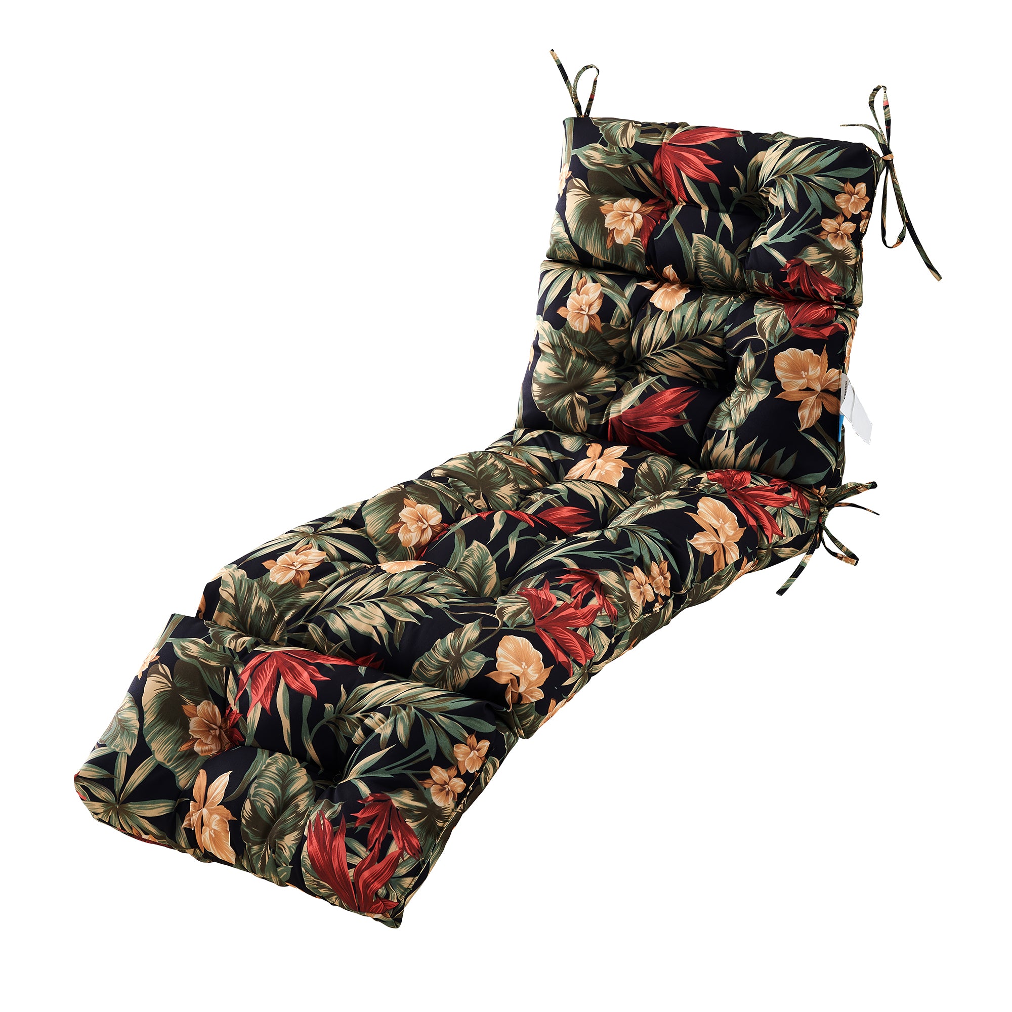 Outdoor Chaise Lounge Cushion 72x22x4 inches, Floral Tufted Thick Replacement Cushion with Ties, All Weather Wicker Patio Furniture Cushion