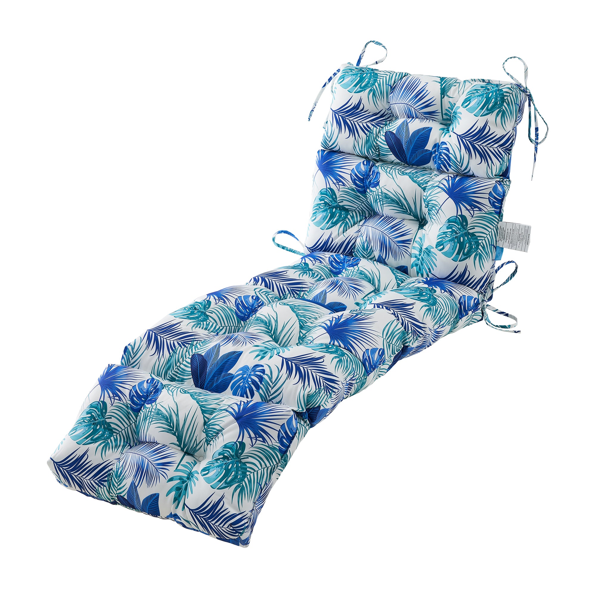 Outdoor Chaise Lounge Cushion 72x22x4 inches, Floral Tufted Thick Replacement Cushion with Ties, All Weather Wicker Patio Furniture Cushion
