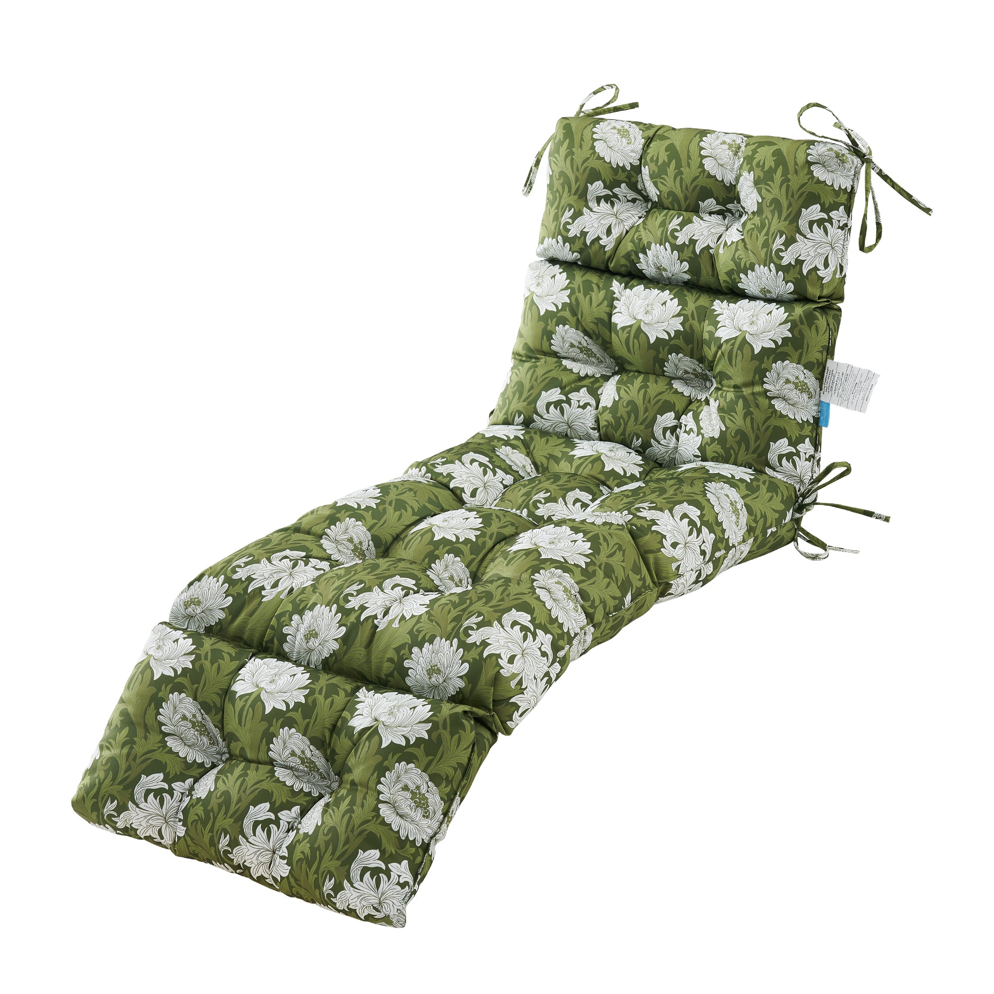 Outdoor Chaise Lounge Cushion 72x22x4 inches, Floral Tufted Thick Replacement Cushion with Ties, All Weather Wicker Patio Furniture Cushion