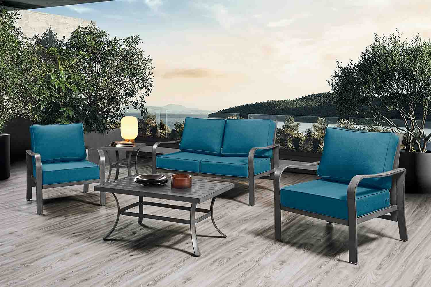 Outdoor Patio Furniture Cushion Set, 6" Thick Deep Seat & Back Cushions with Removable Covers, Fade-Resistant UV Resistant Cushions, 24" x 24"