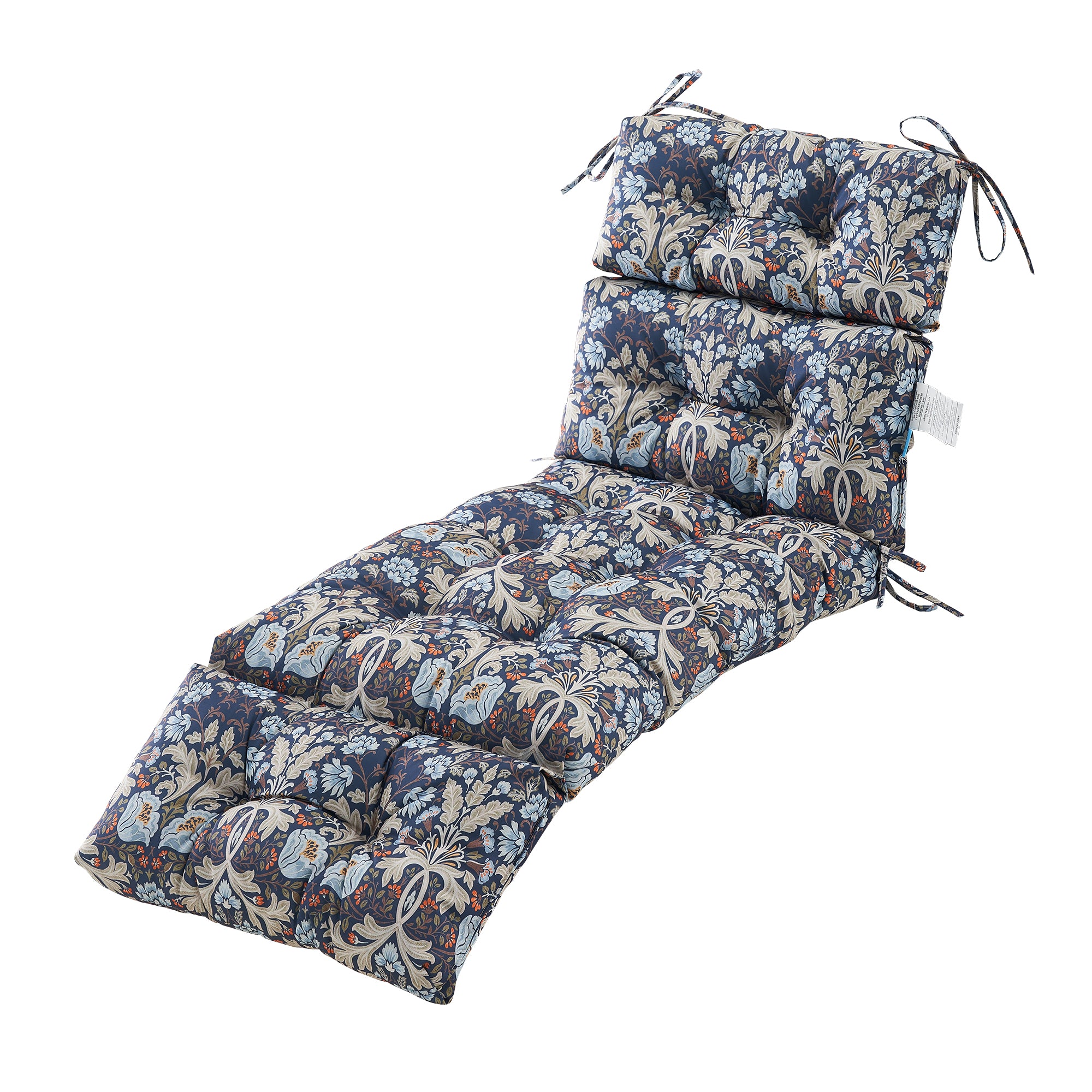 Outdoor Chaise Lounge Cushion 72x22x4 inches, Floral Tufted Thick Replacement Cushion with Ties, All Weather Wicker Patio Furniture Cushion