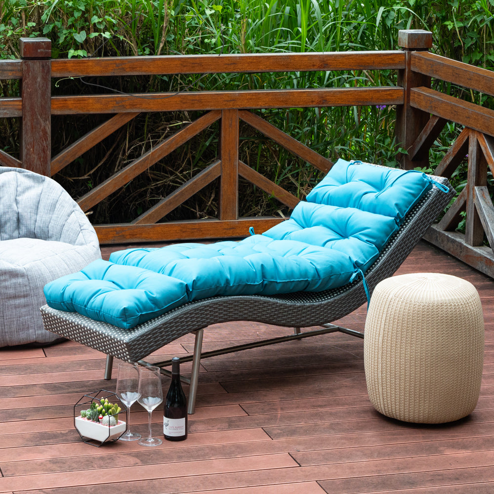Outdoor Chaise Lounge Cushion 72x22x4 inches, Floral Tufted Thick Replacement Cushion with Ties, All Weather Wicker Patio Furniture Cushion