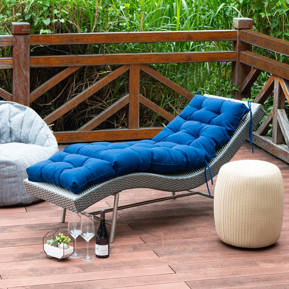 Outdoor Chaise Lounge Cushion 72x22x4 inches, Floral Tufted Thick Replacement Cushion with Ties, All Weather Wicker Patio Furniture Cushion