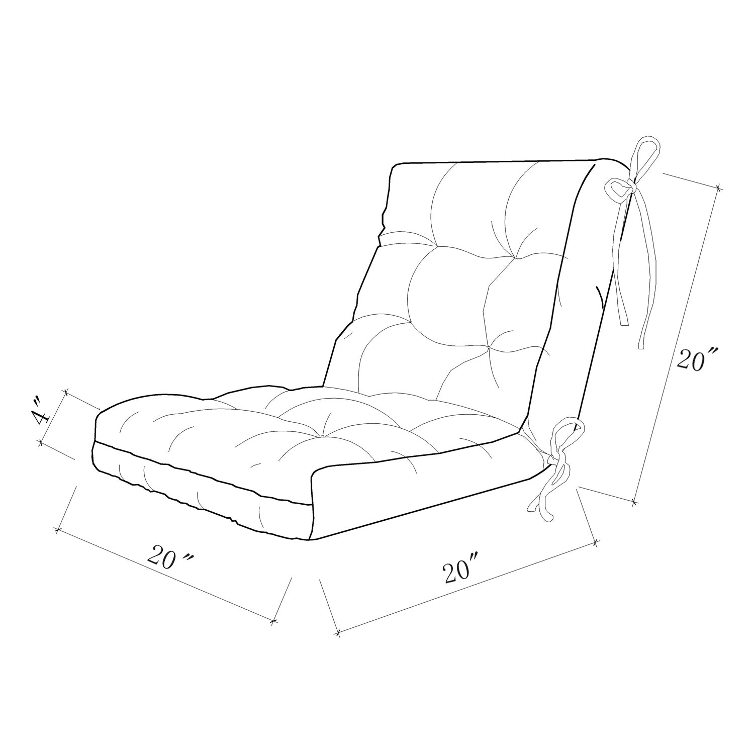 Outdoor Chair Cushion, 4" Thick Tufted Low Back Patio Cushion with Ties, Fade-Resistant Seat Pad for Wicker & Lawn Furniture, 40" x 20" x 4"