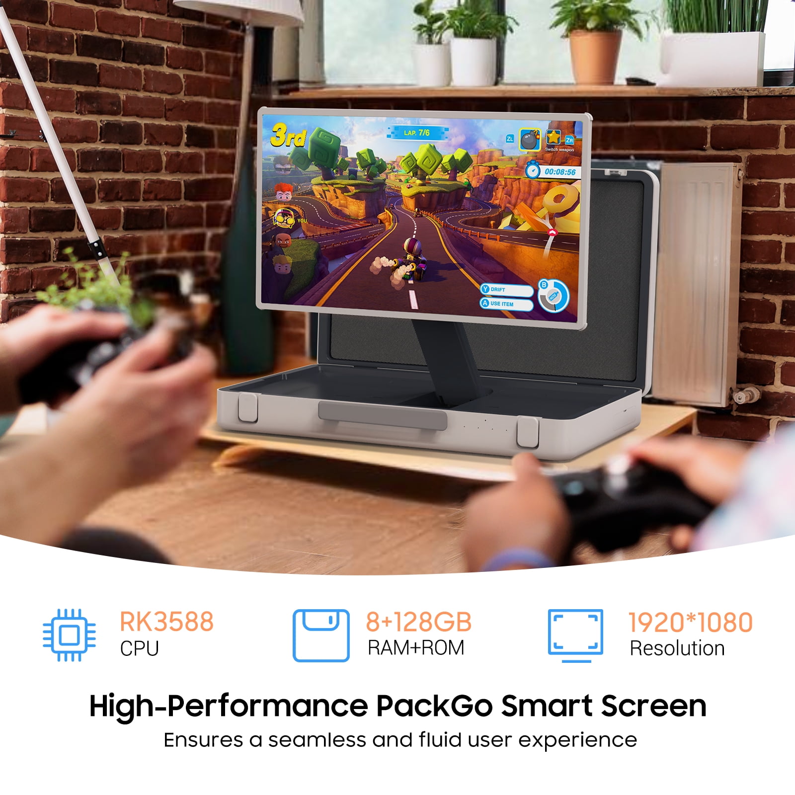 PackGo 27" Smart Portable Touchscreen TV, 1080P Full HD with Built-in 6H Battery, Versatile 90° Rotation Screen & Briefcase Style Design, White
