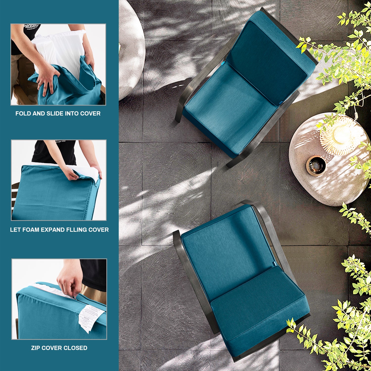 Outdoor Patio Furniture Cushion Set, 6" Thick Deep Seat & Back Cushions with Removable Covers, Fade-Resistant UV Resistant Cushions, 24" x 24"