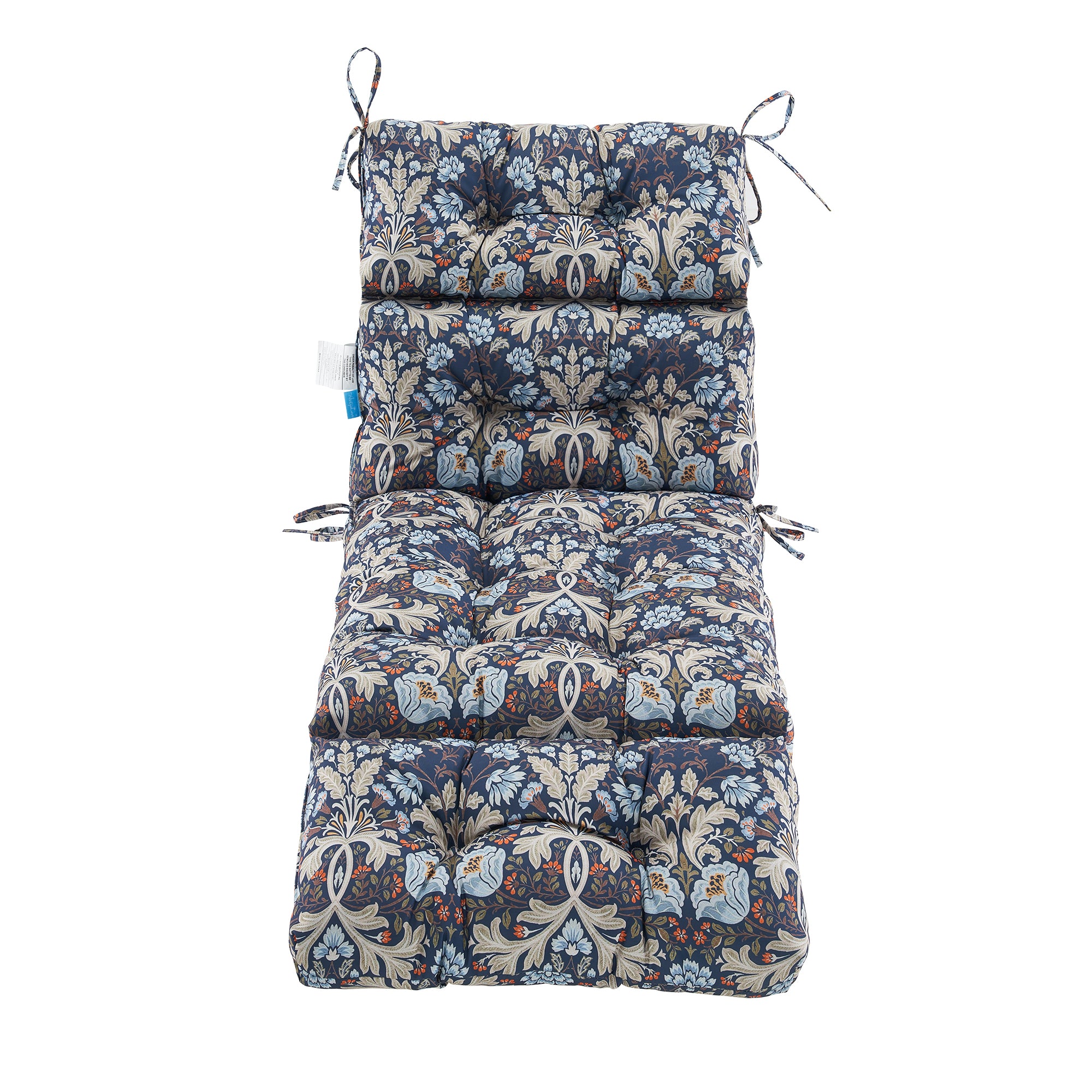 Outdoor Chaise Lounge Cushion 72x22x4 inches, Floral Tufted Thick Replacement Cushion with Ties, All Weather Wicker Patio Furniture Cushion