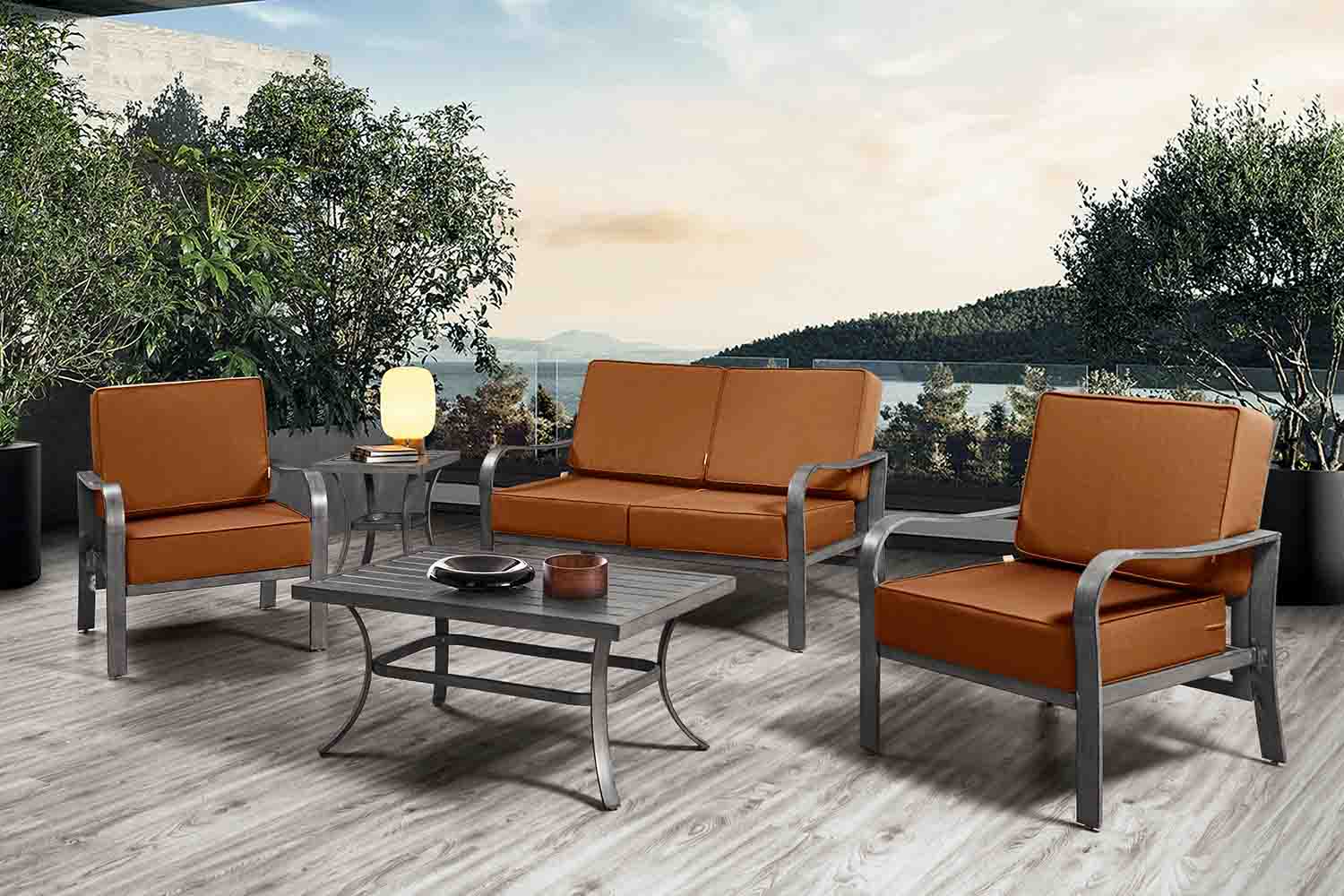 Outdoor Patio Furniture Cushion Set, 6" Thick Deep Seat & Back Cushions with Removable Covers, Fade-Resistant UV Resistant Cushions, 24" x 24"