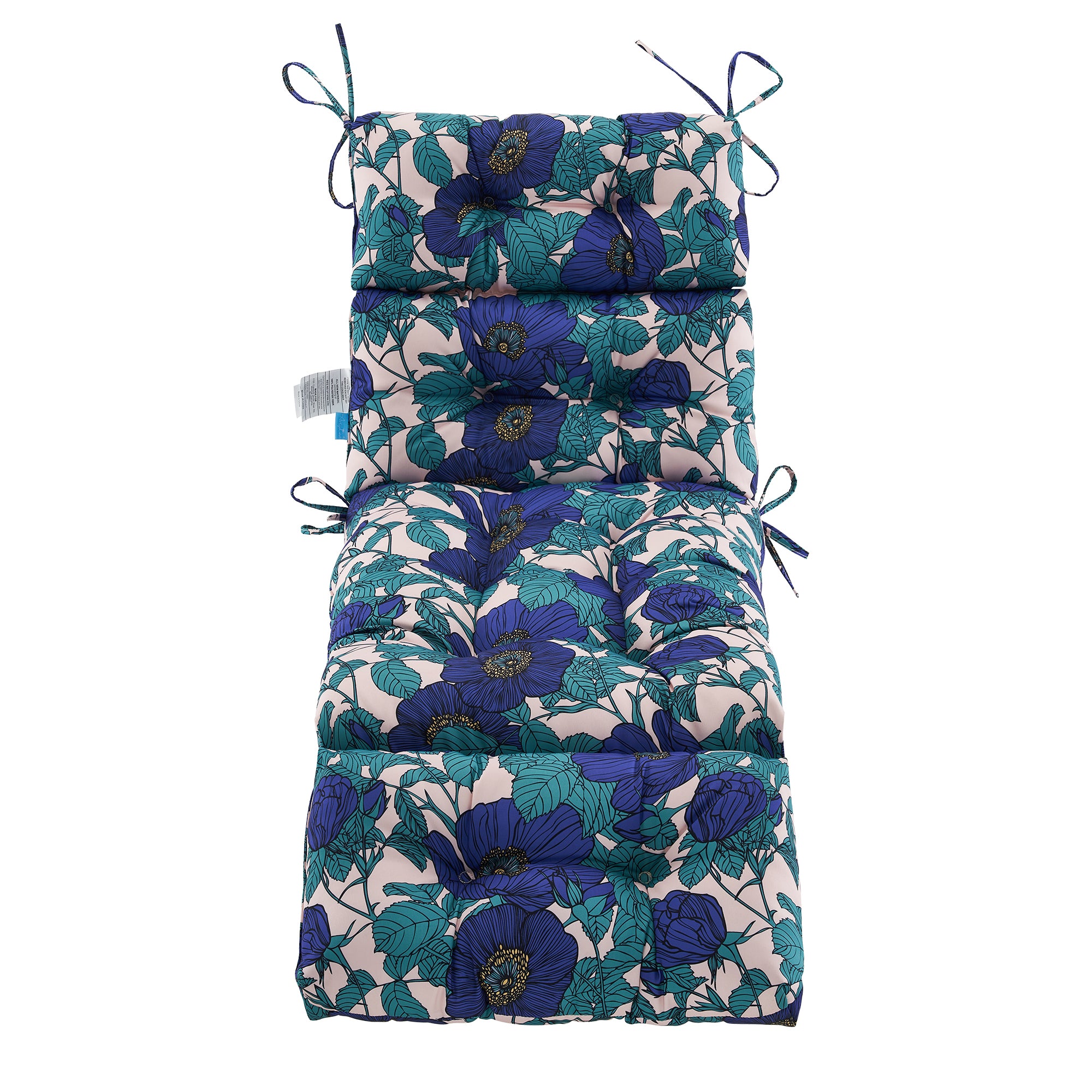 Outdoor Chaise Lounge Cushion 72x22x4 inches, Floral Tufted Thick Replacement Cushion with Ties, All Weather Wicker Patio Furniture Cushion