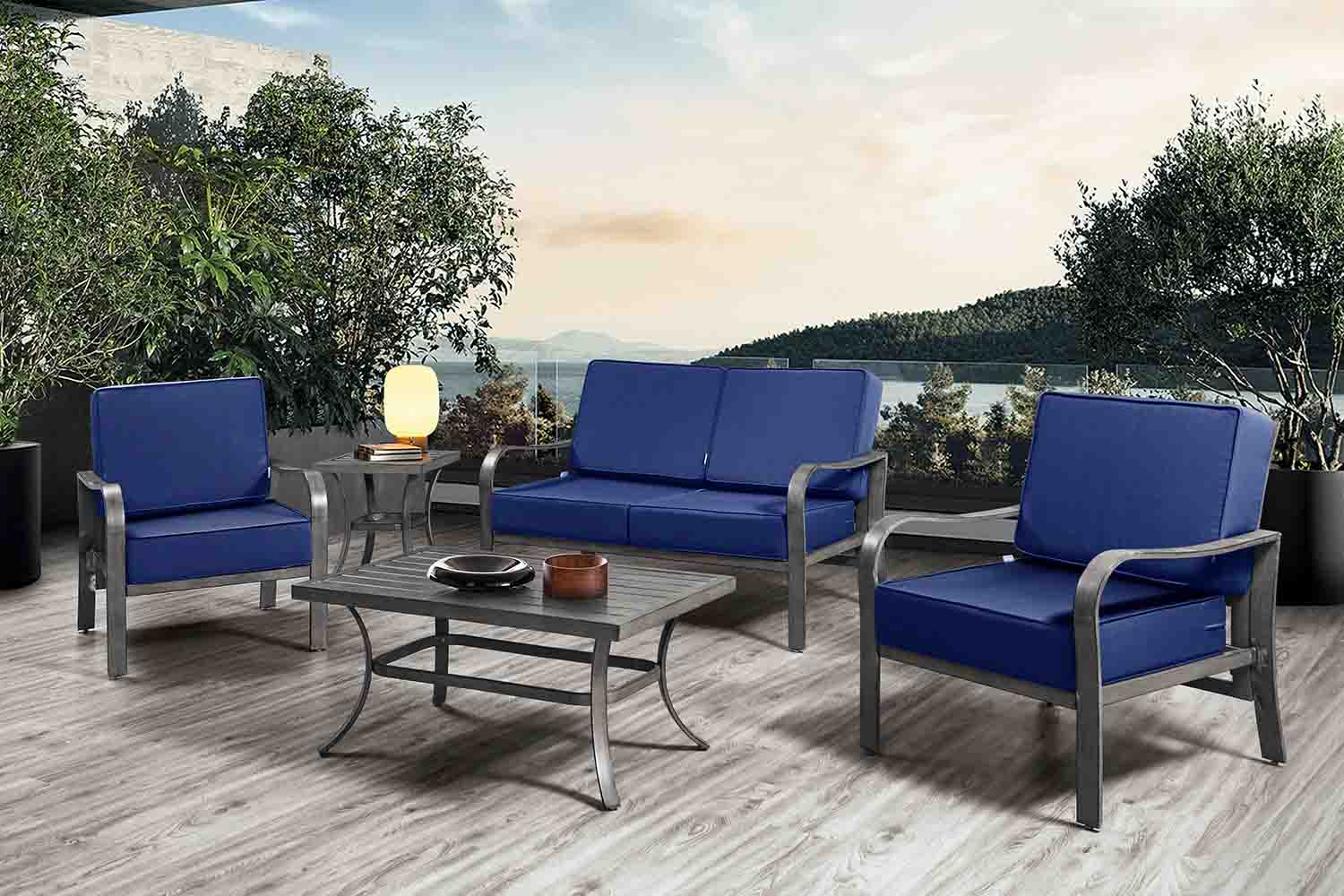 Outdoor Patio Furniture Cushion Set, 6" Thick Deep Seat & Back Cushions with Removable Covers, Fade-Resistant UV Resistant Cushions, 24" x 24"
