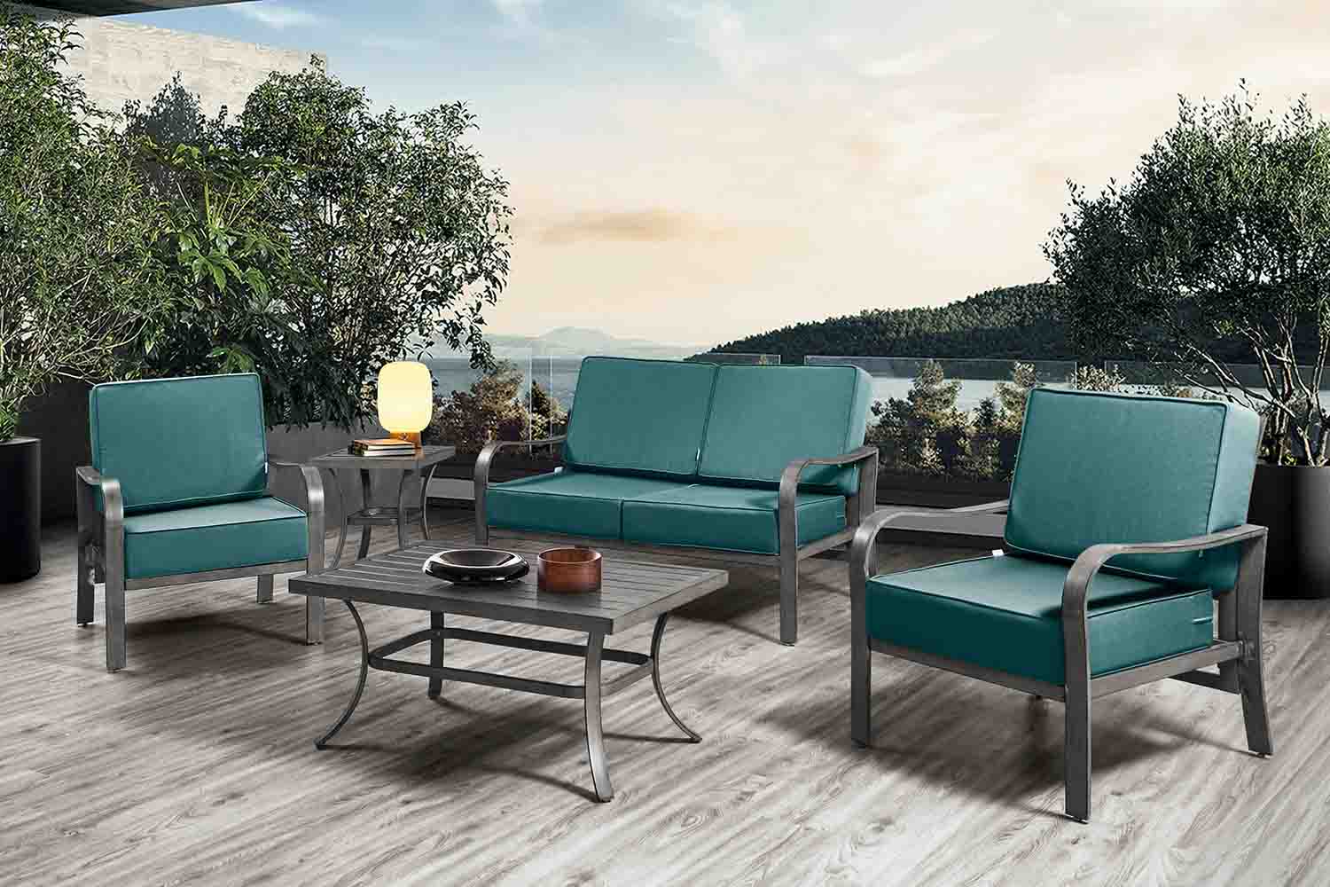 Outdoor Patio Furniture Cushion Set, 6" Thick Deep Seat & Back Cushions with Removable Covers, Fade-Resistant UV Resistant Cushions, 24" x 24"