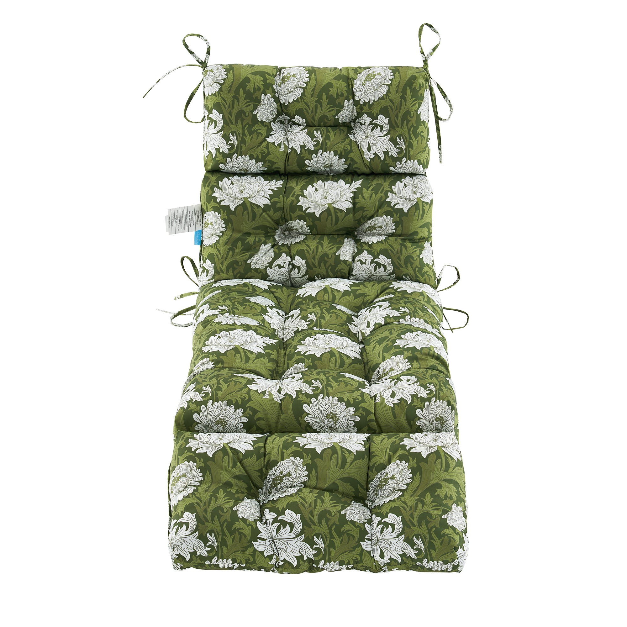 Outdoor Chaise Lounge Cushion 72x22x4 inches, Floral Tufted Thick Replacement Cushion with Ties, All Weather Wicker Patio Furniture Cushion