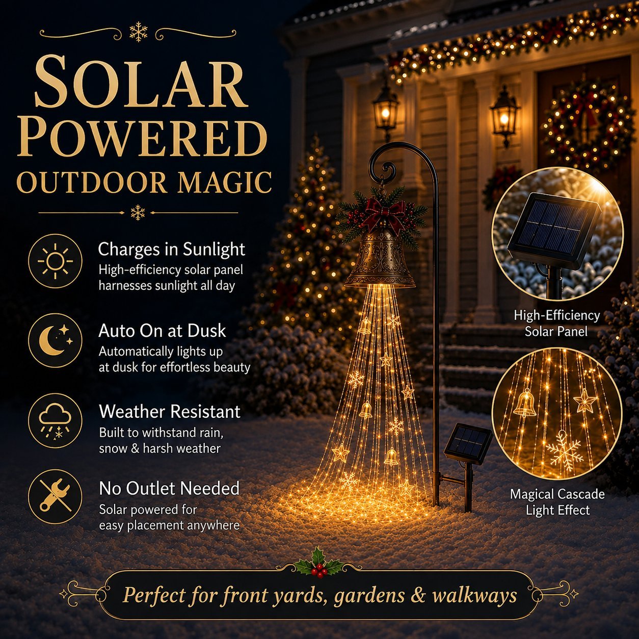 🔥 Hot Sale – 49% OFF 🎄 Christmas Bell Cascade Solar Garden Light ✨