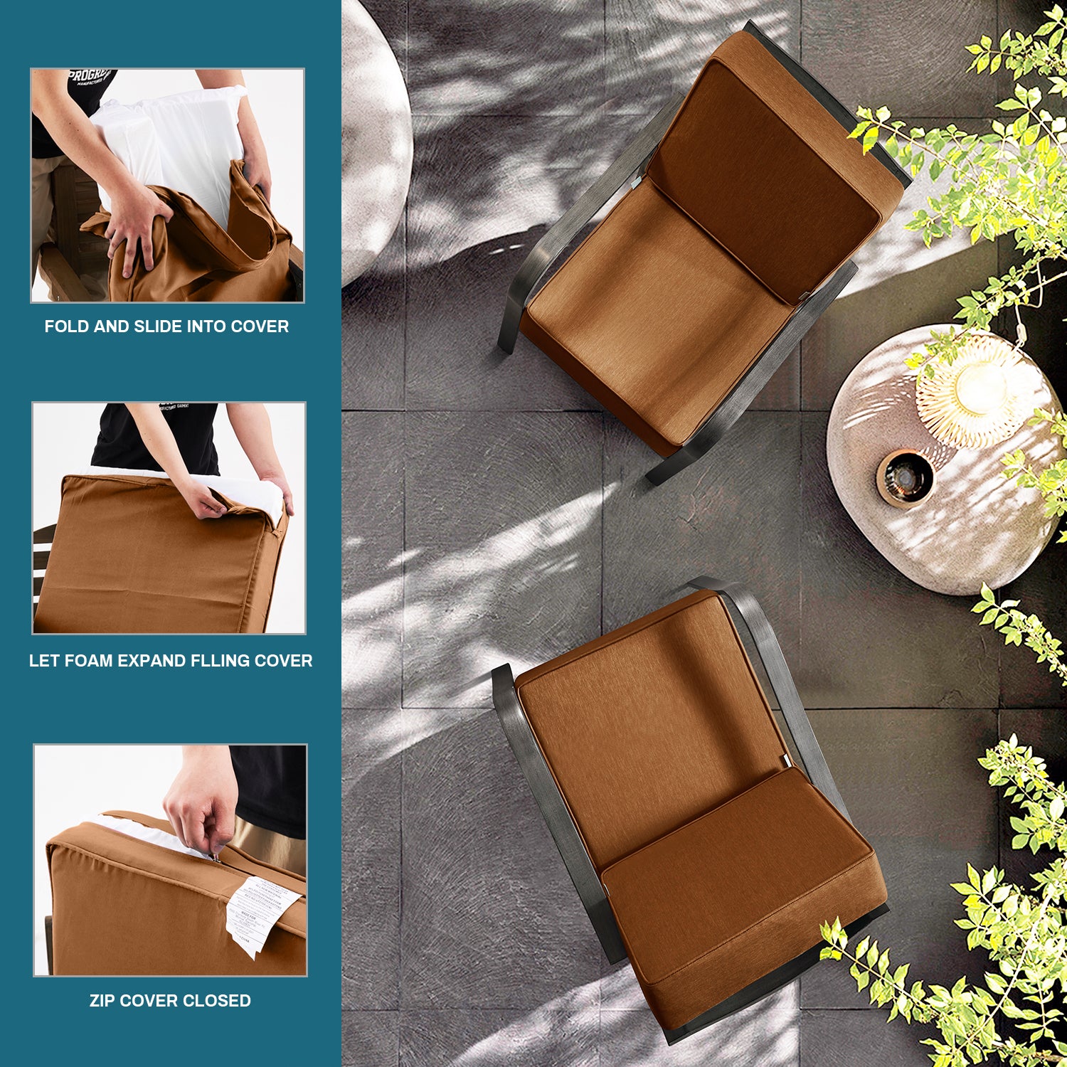 Outdoor Patio Furniture Cushion Set, 6" Thick Deep Seat & Back Cushions with Removable Covers, Fade-Resistant UV Resistant Cushions, 24" x 24"