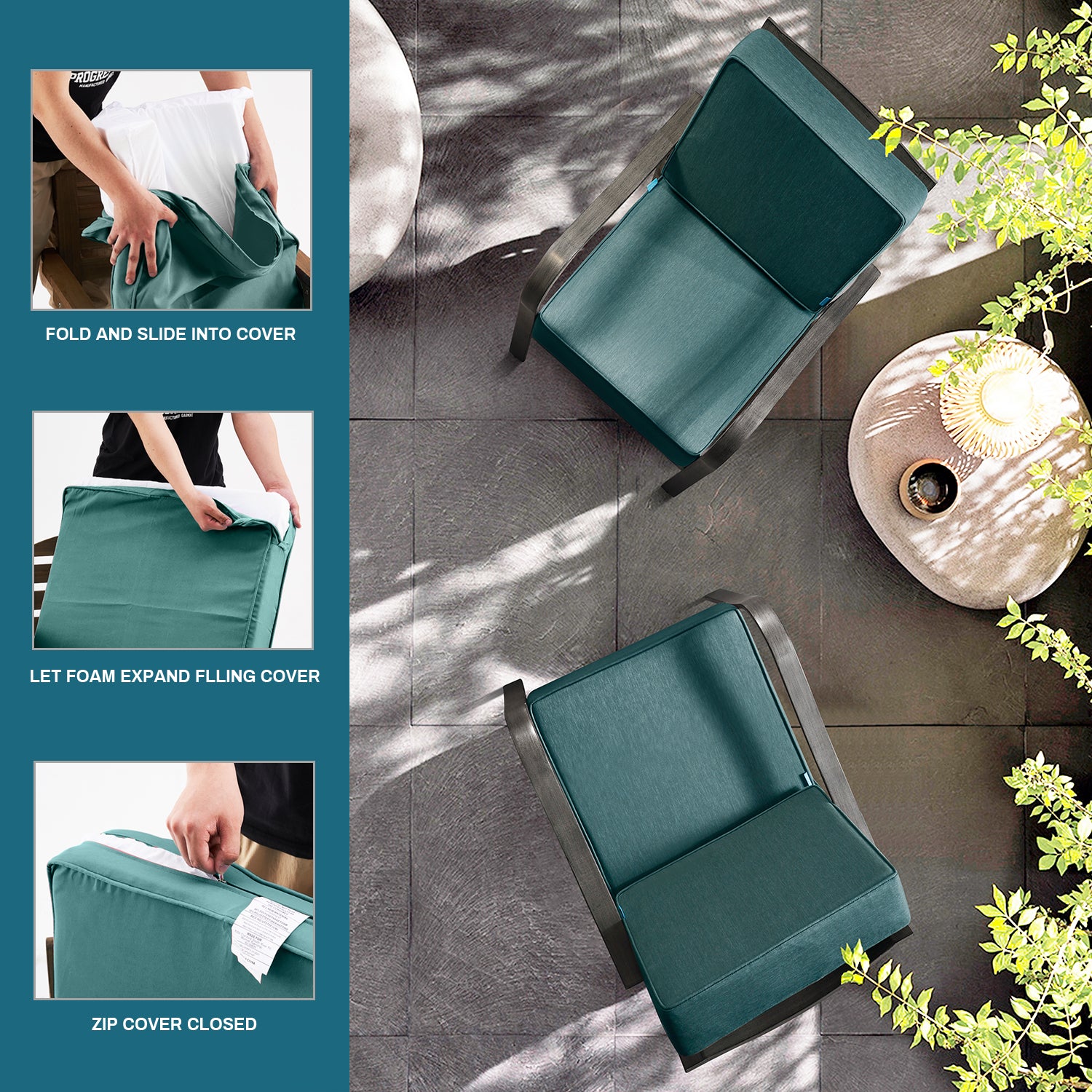 Outdoor Patio Furniture Cushion Set, 6" Thick Deep Seat & Back Cushions with Removable Covers, Fade-Resistant UV Resistant Cushions, 24" x 24"