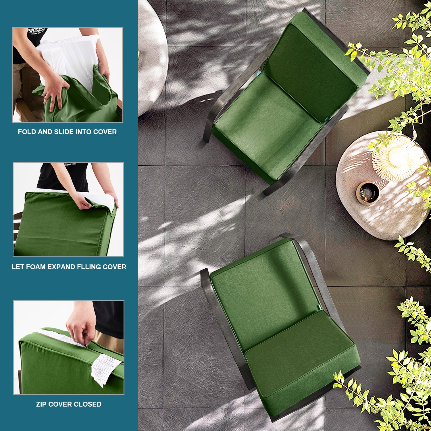 Outdoor Patio Furniture Cushion Set, 6" Thick Deep Seat & Back Cushions with Removable Covers, Fade-Resistant UV Resistant Cushions, 24" x 24"