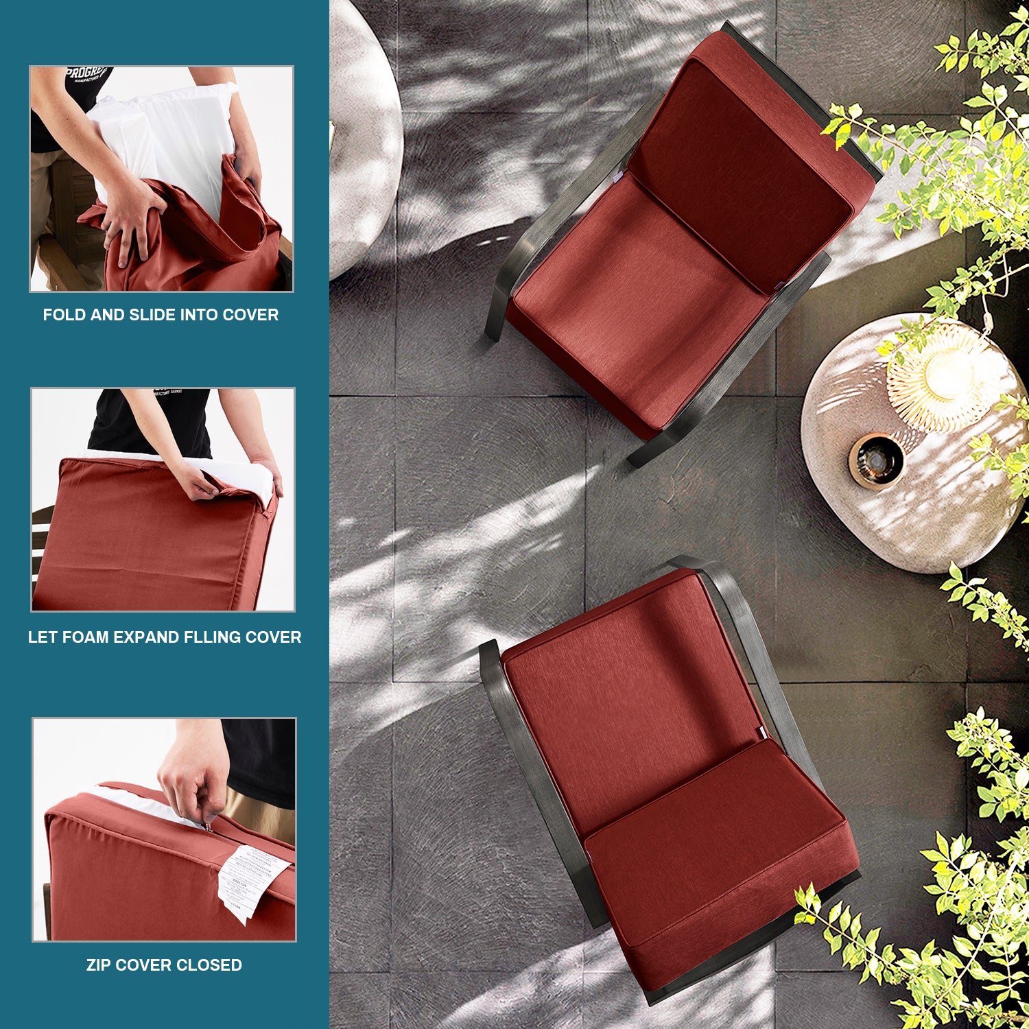 Outdoor Patio Furniture Cushion Set, 6" Thick Deep Seat & Back Cushions with Removable Covers, Fade-Resistant UV Resistant Cushions, 24" x 24"