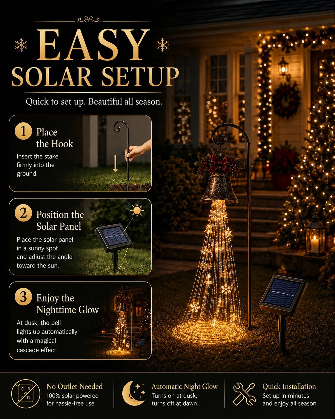 🔥 Hot Sale – 49% OFF 🎄 Christmas Bell Cascade Solar Garden Light ✨