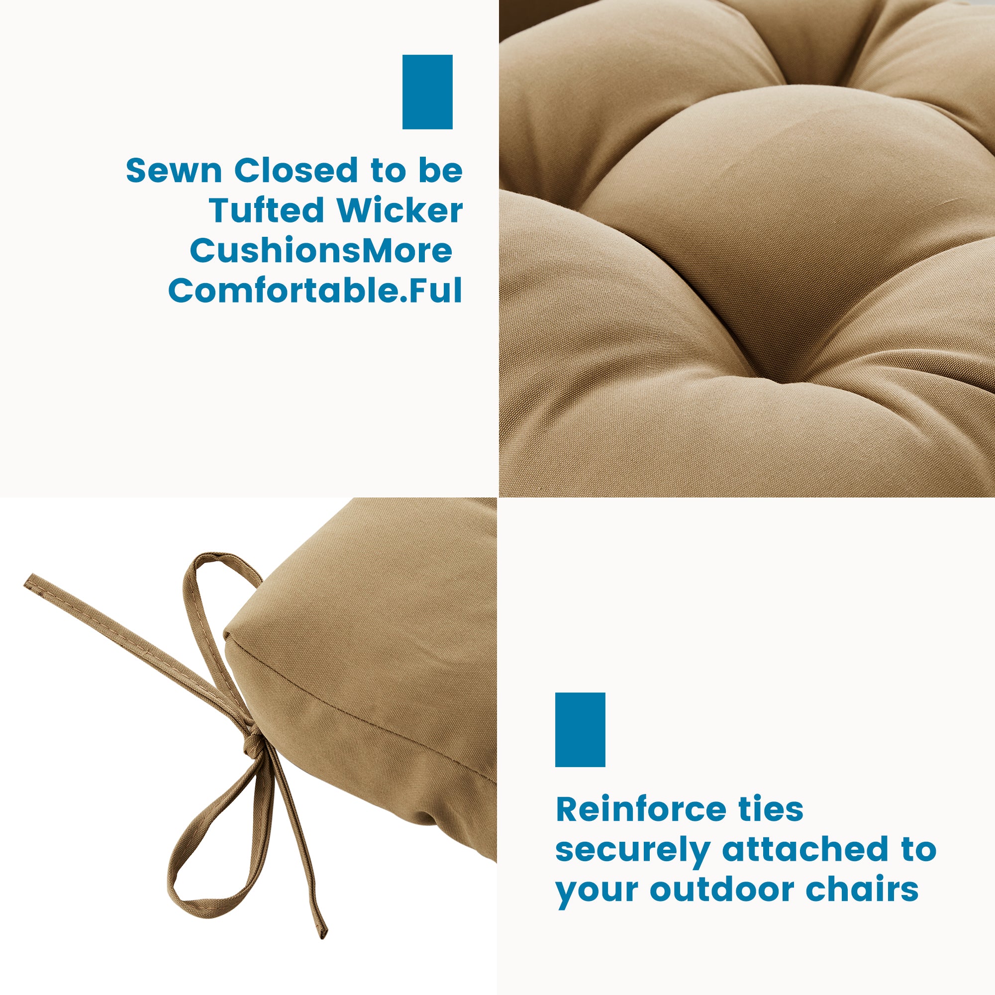 Outdoor Chair Cushion, 4" Thick Tufted Low Back Patio Cushion with Ties, Fade-Resistant Seat Pad for Wicker & Lawn Furniture, 40" x 20" x 4"