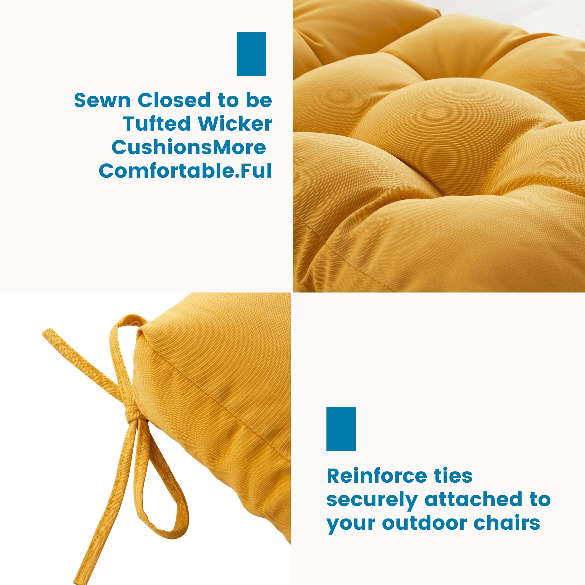 Outdoor Chair Cushion, 4" Thick Tufted Low Back Patio Cushion with Ties, Fade-Resistant Seat Pad for Wicker & Lawn Furniture, 40" x 20" x 4"