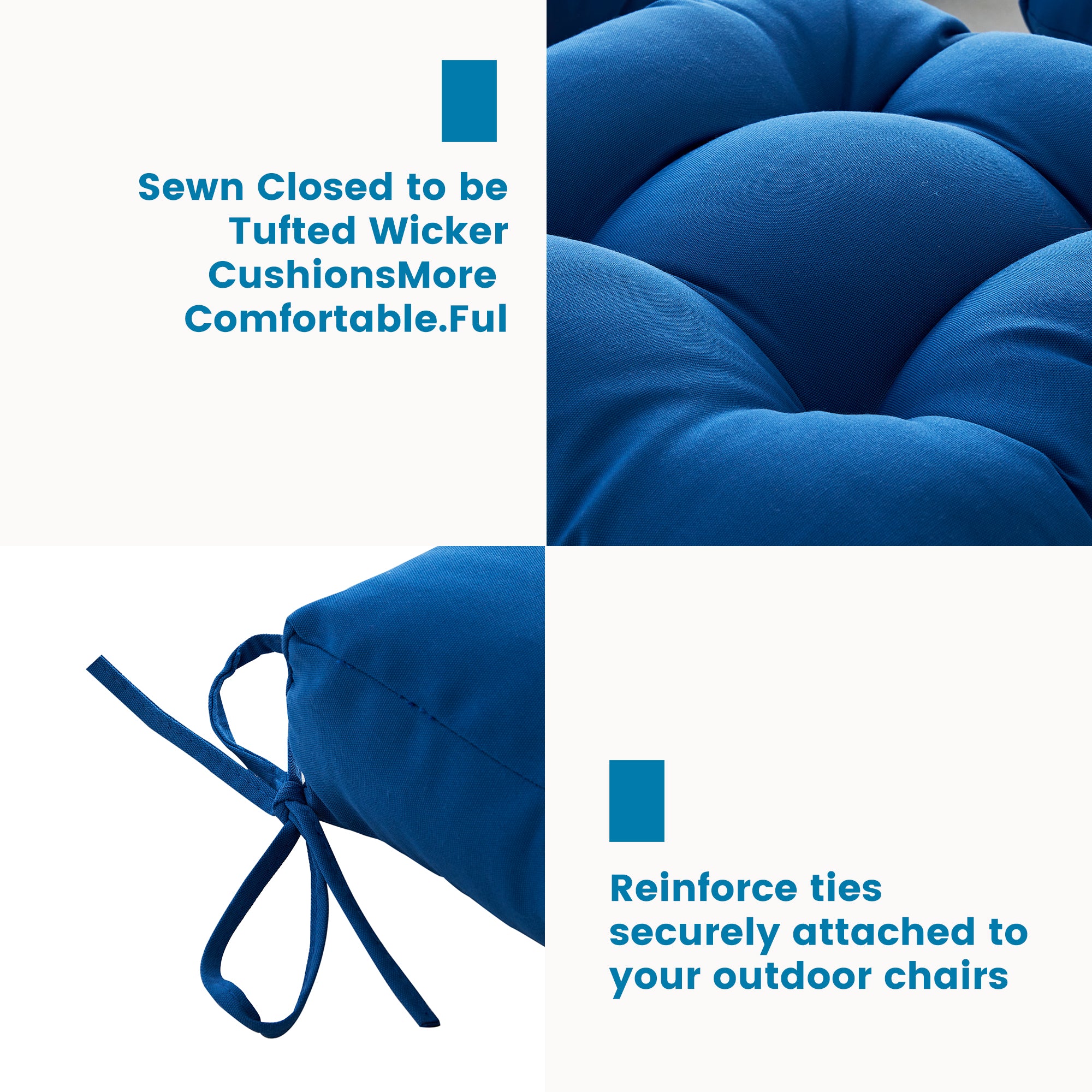 Outdoor Chair Cushion, 4" Thick Tufted Low Back Patio Cushion with Ties, Fade-Resistant Seat Pad for Wicker & Lawn Furniture, 40" x 20" x 4"