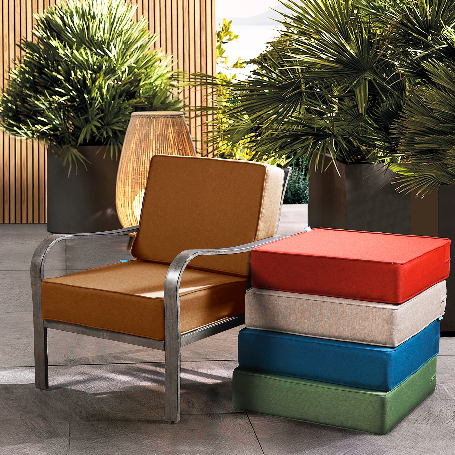 Outdoor Patio Furniture Cushion Set, 6" Thick Deep Seat & Back Cushions with Removable Covers, Fade-Resistant UV Resistant Cushions, 24" x 24"