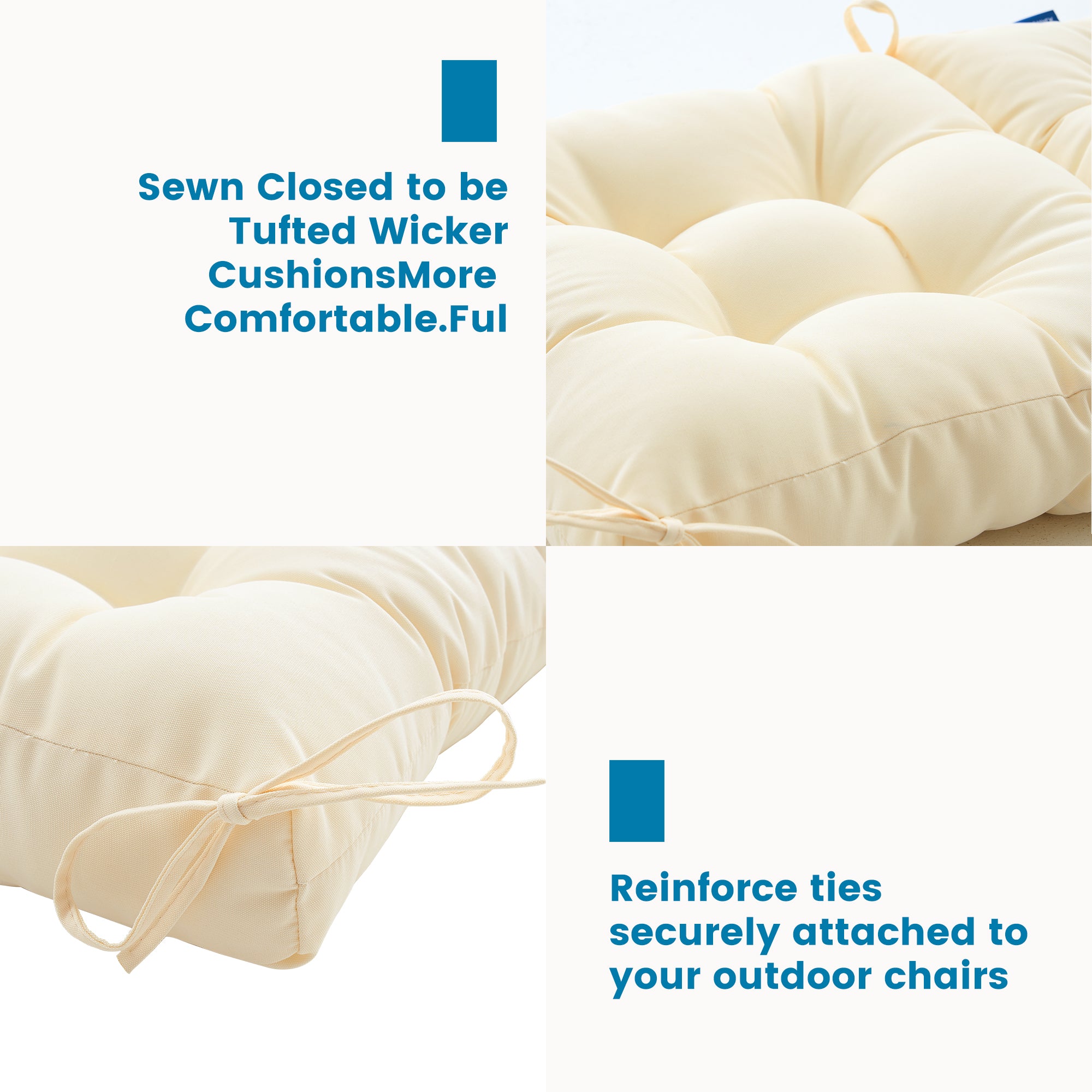 Outdoor Chair Cushion, 4" Thick Tufted Low Back Patio Cushion with Ties, Fade-Resistant Seat Pad for Wicker & Lawn Furniture, 40" x 20" x 4"