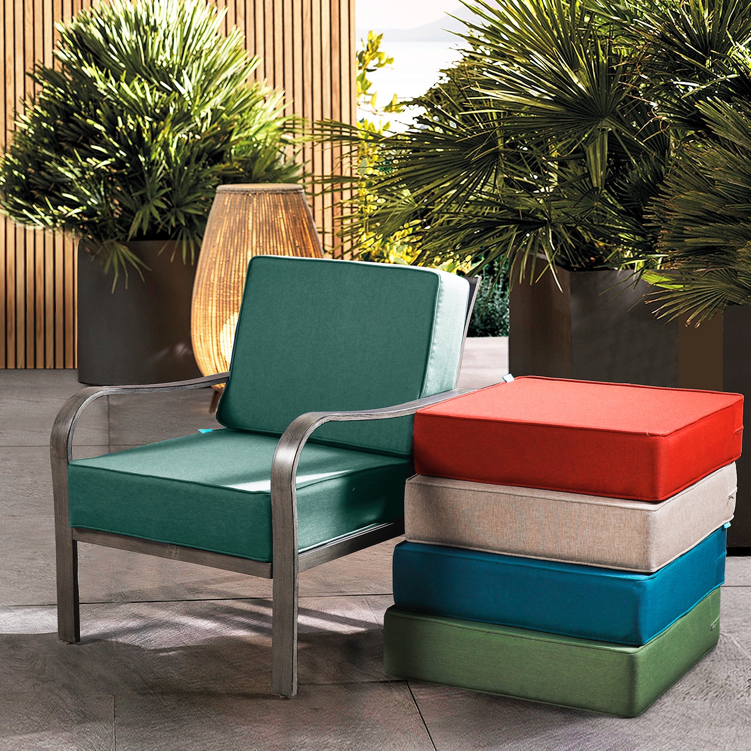 Outdoor Patio Furniture Cushion Set, 6" Thick Deep Seat & Back Cushions with Removable Covers, Fade-Resistant UV Resistant Cushions, 24" x 24"