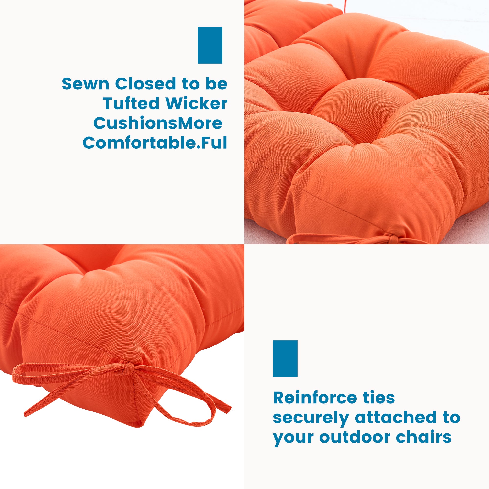 Outdoor Chair Cushion, 4" Thick Tufted Low Back Patio Cushion with Ties, Fade-Resistant Seat Pad for Wicker & Lawn Furniture, 40" x 20" x 4"