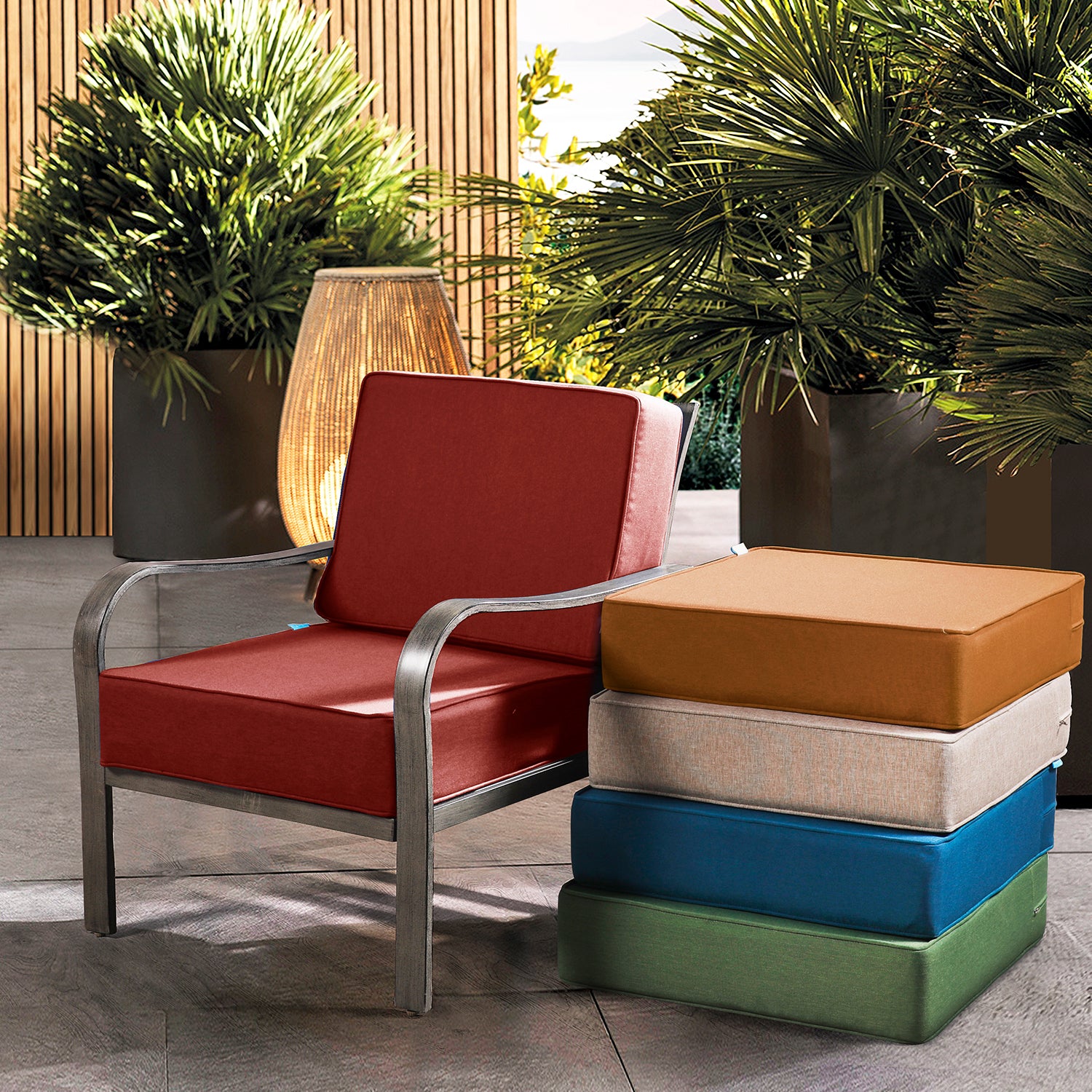 Outdoor Patio Furniture Cushion Set, 6" Thick Deep Seat & Back Cushions with Removable Covers, Fade-Resistant UV Resistant Cushions, 24" x 24"
