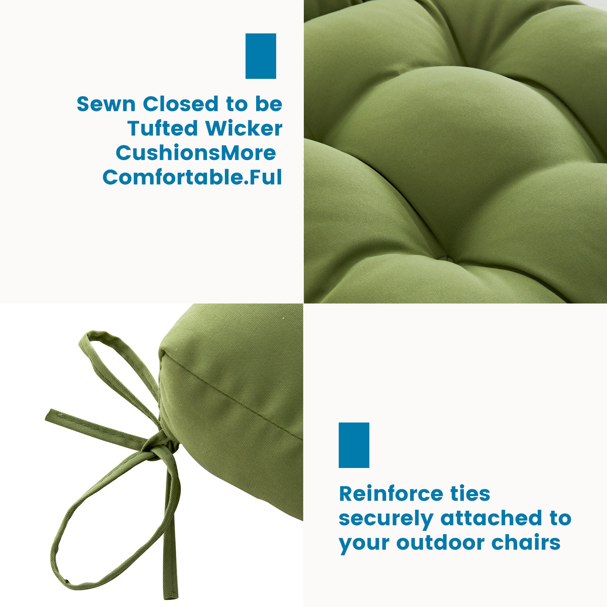 Outdoor Chair Cushion, 4" Thick Tufted Low Back Patio Cushion with Ties, Fade-Resistant Seat Pad for Wicker & Lawn Furniture, 40" x 20" x 4"