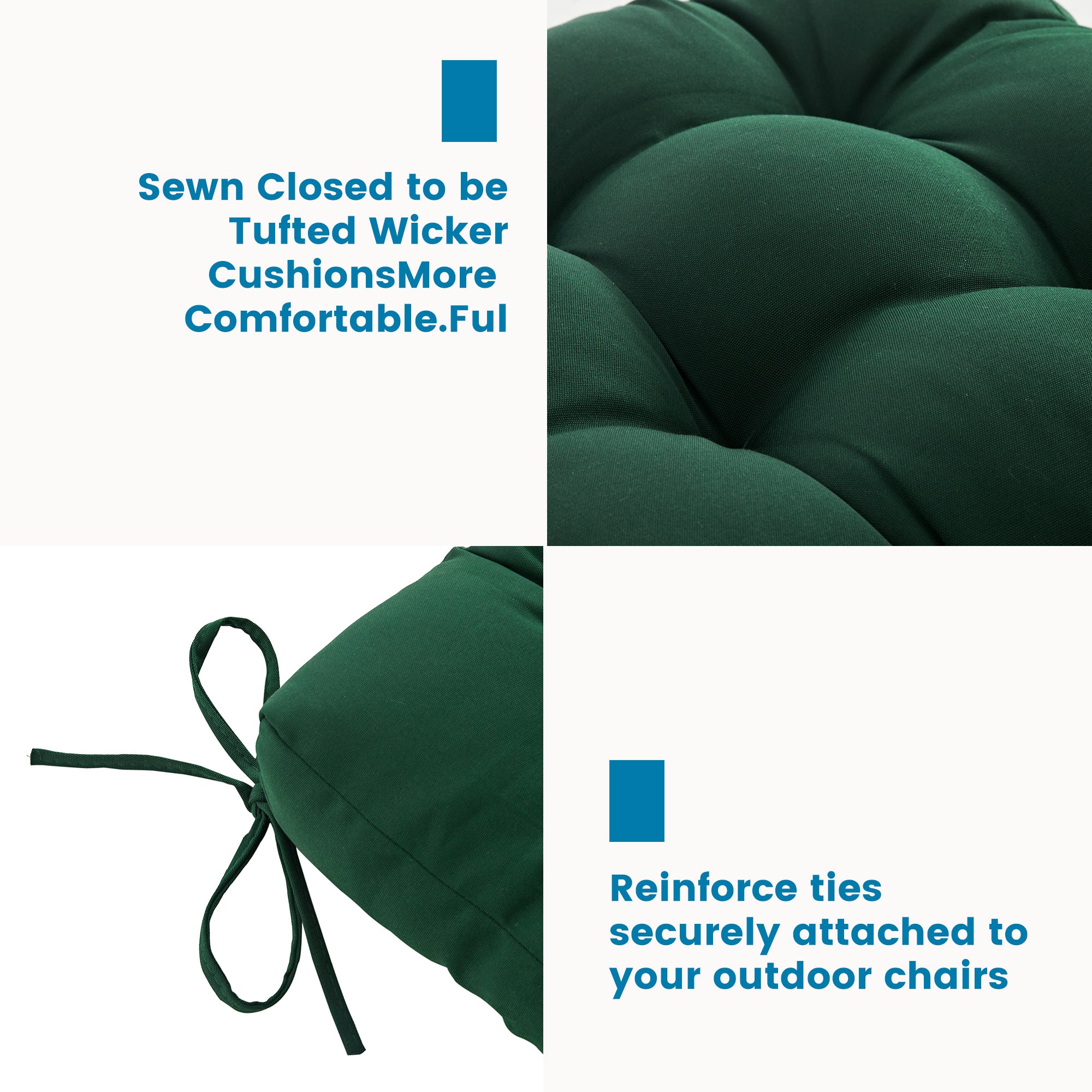 Outdoor Chair Cushion, 4" Thick Tufted Low Back Patio Cushion with Ties, Fade-Resistant Seat Pad for Wicker & Lawn Furniture, 40" x 20" x 4"