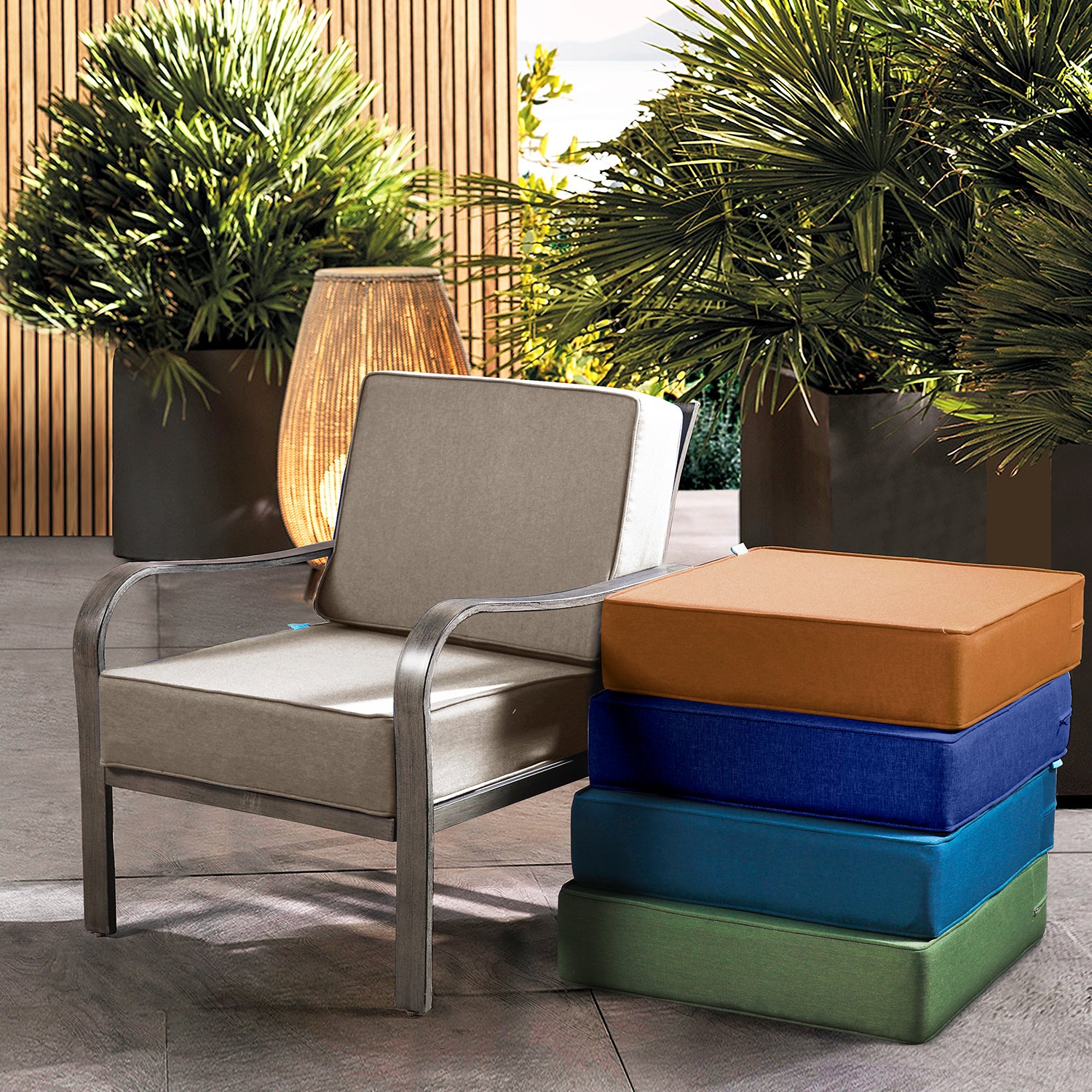 Outdoor Patio Furniture Cushion Set, 6" Thick Deep Seat & Back Cushions with Removable Covers, Fade-Resistant UV Resistant Cushions, 24" x 24"
