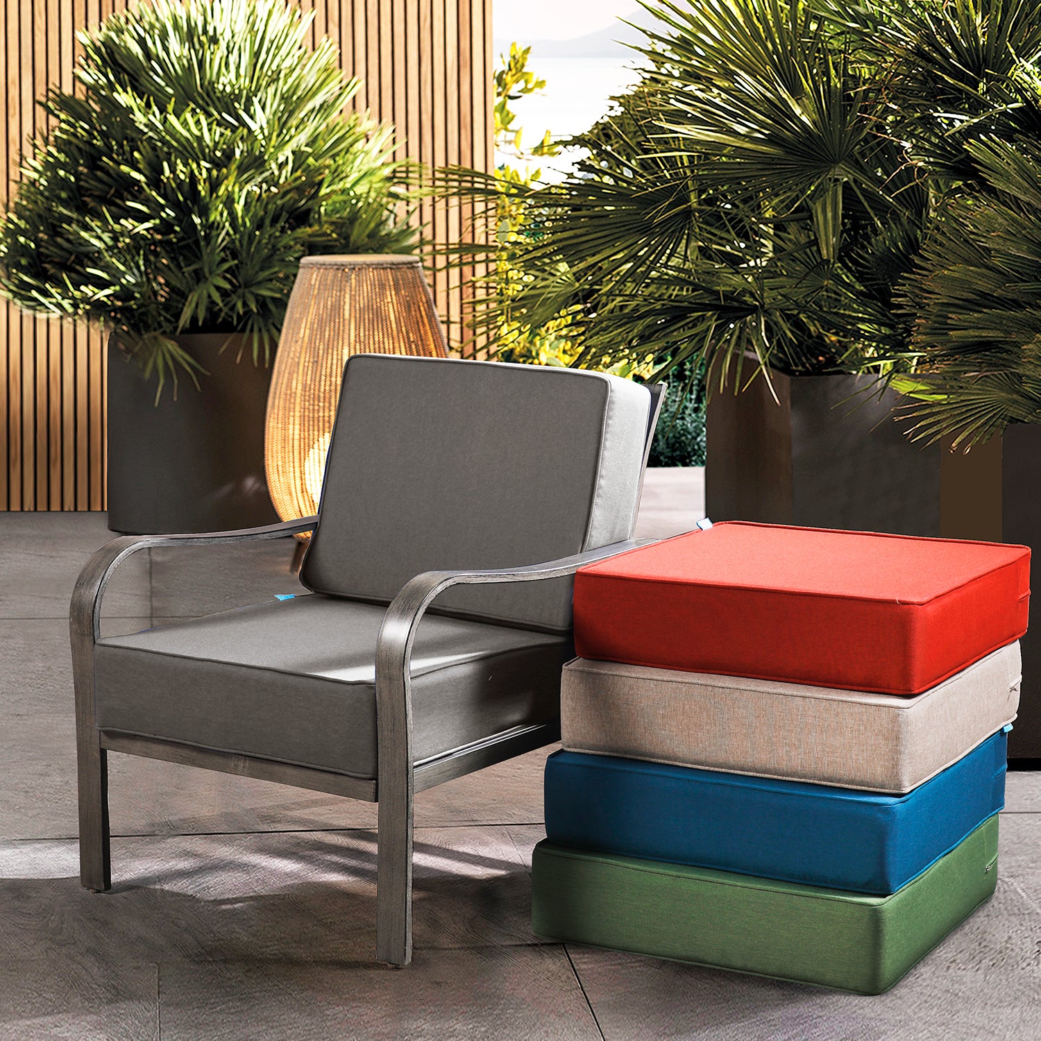 Outdoor Patio Furniture Cushion Set, 6" Thick Deep Seat & Back Cushions with Removable Covers, Fade-Resistant UV Resistant Cushions, 24" x 24"