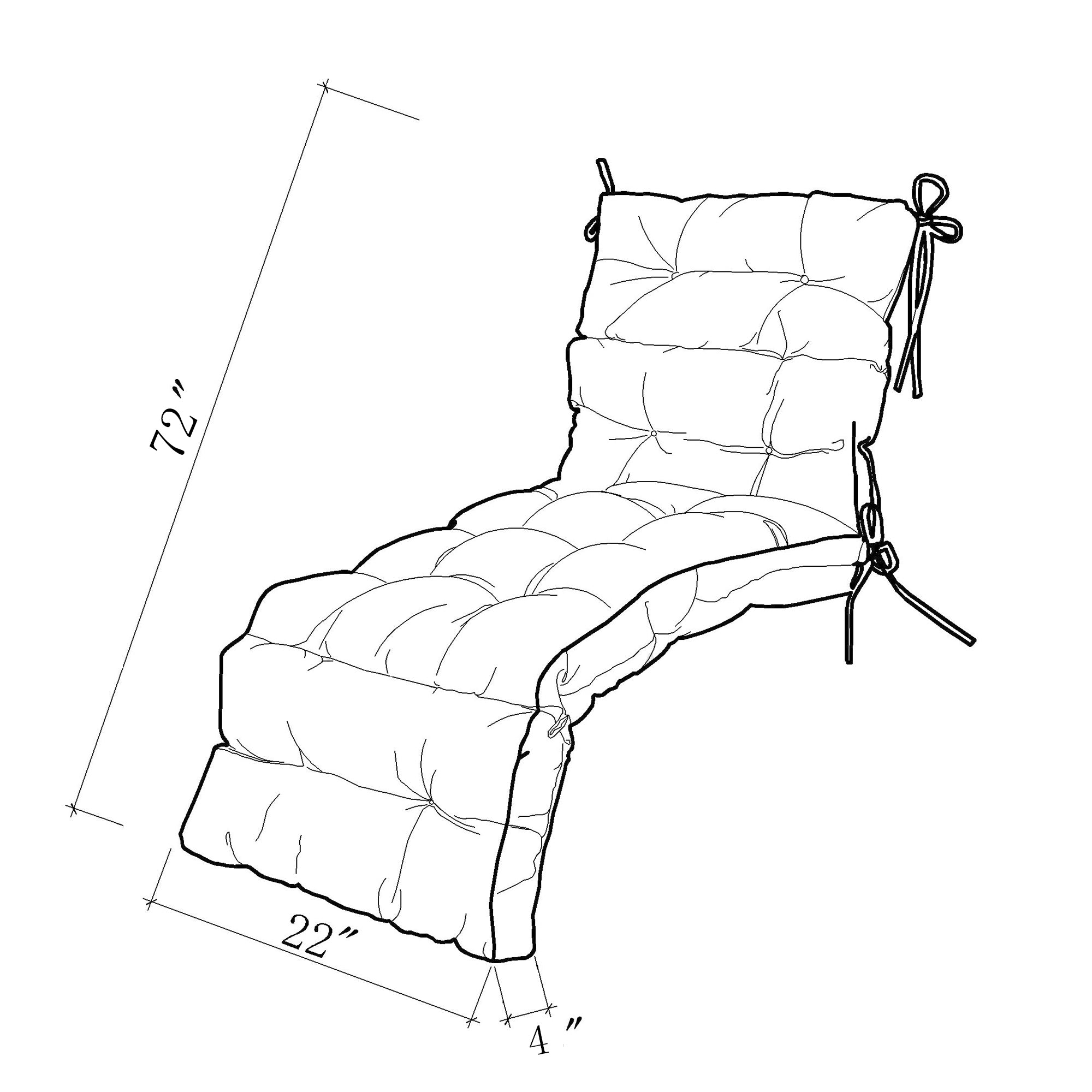 Outdoor Chaise Lounge Cushion 72x22x4 inches, Floral Tufted Thick Replacement Cushion with Ties, All Weather Wicker Patio Furniture Cushion