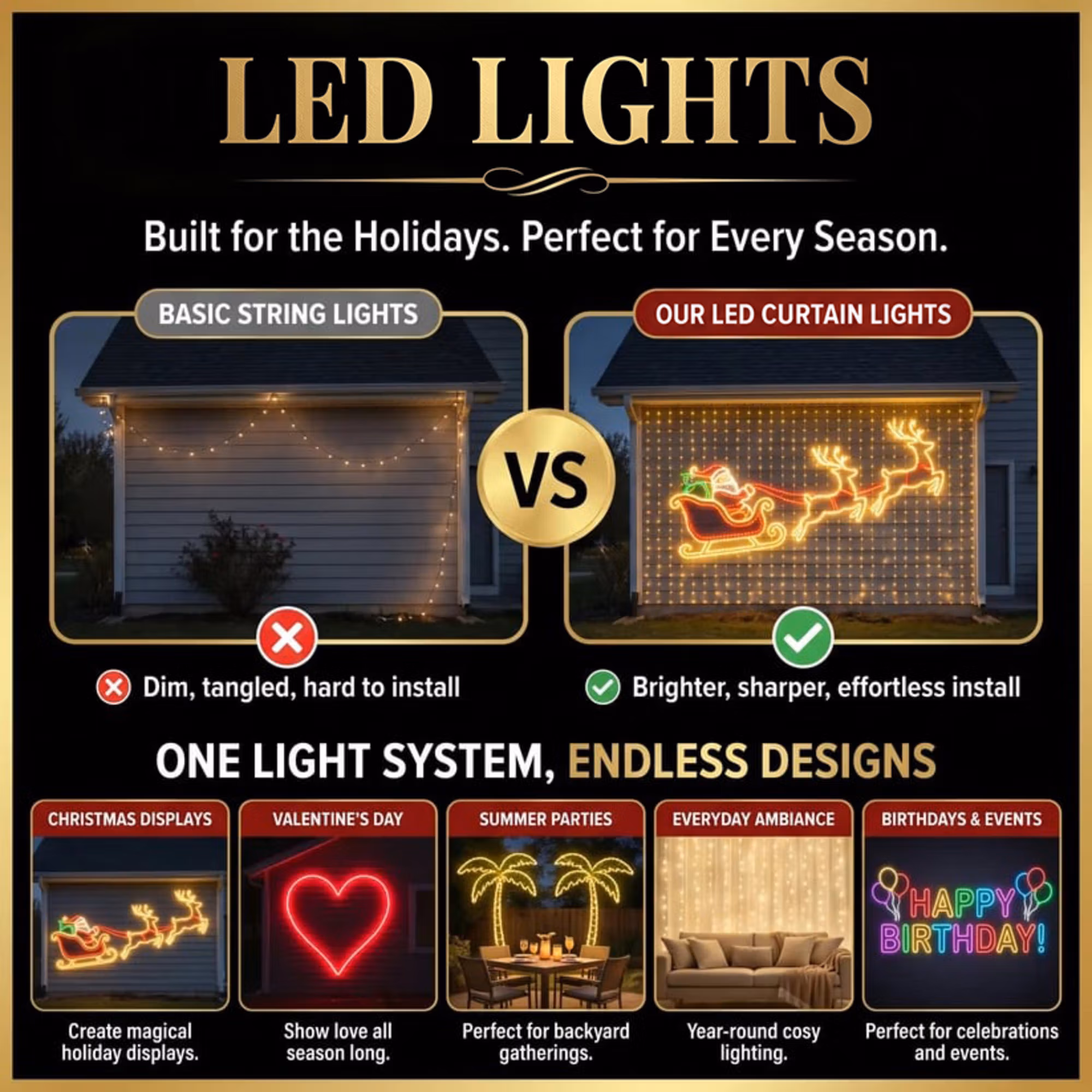 Christmas LED Smart Wall Curtain Net Lights, Large Display with Christmas Themed Patterns, Waterproof Outdoor Wall Decor, Holiday Gift for Homeowners