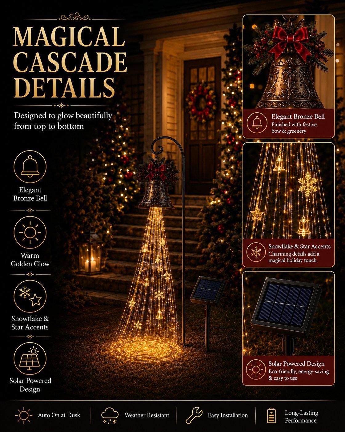 🔥 Hot Sale – 49% OFF 🎄 Christmas Bell Cascade Solar Garden Light ✨