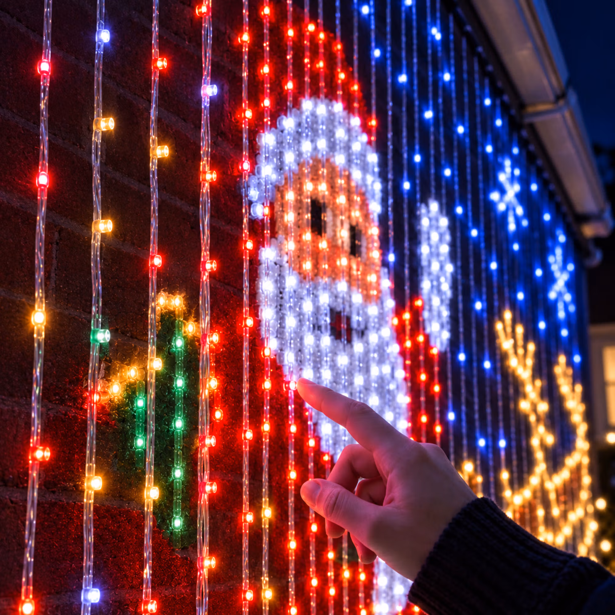 Christmas LED Smart Wall Curtain Net Lights, Large Display with Christmas Themed Patterns, Waterproof Outdoor Wall Decor, Holiday Gift for Homeowners