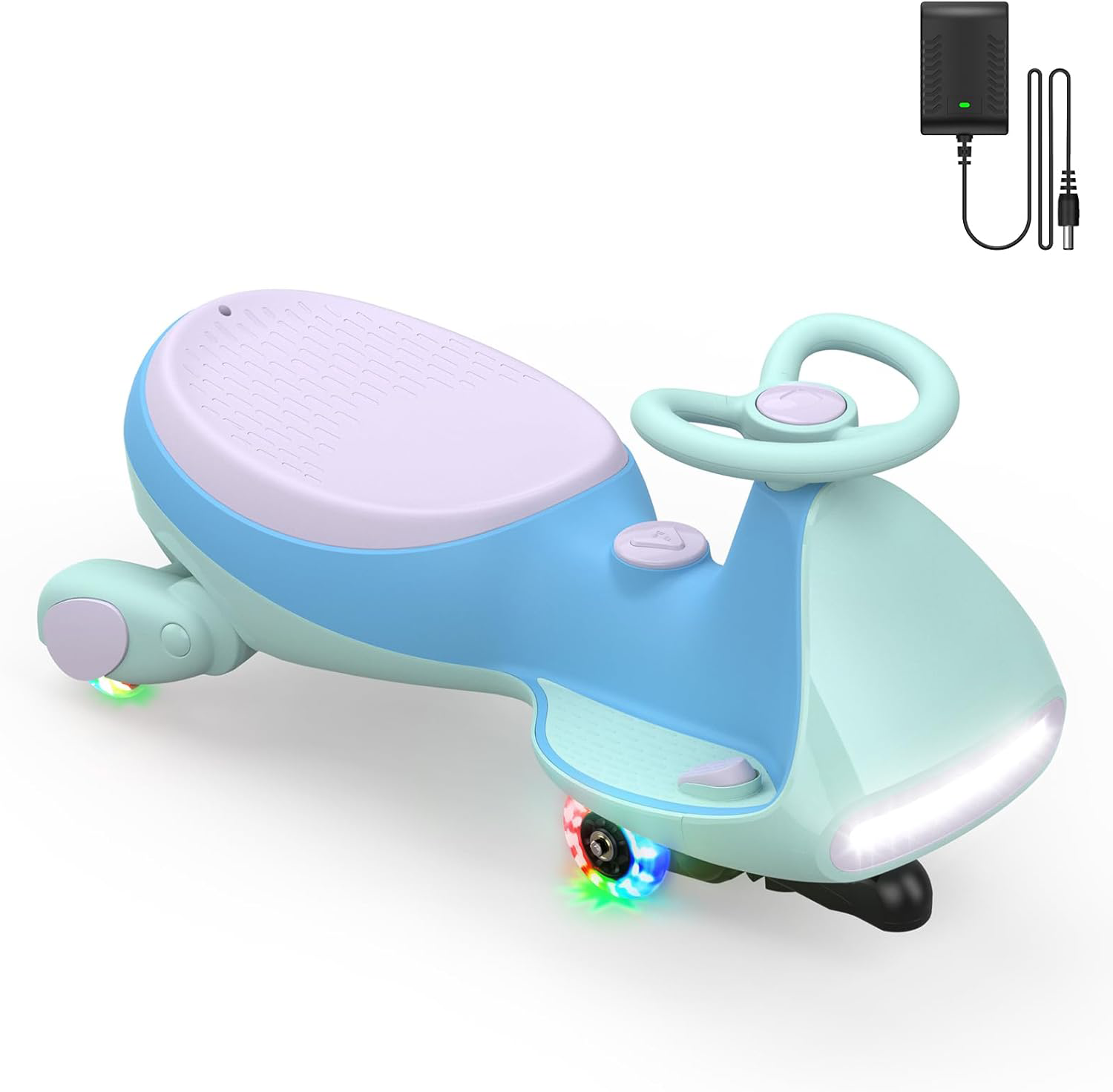 N7 Pro Electric Wiggle Car with Pedal, Rechargeable Battery, CyberWiggle, 2 in 1 Swing Car, 2 Speeds Max 4 Mph, Anti-Rollover, Flashing Wheels, Bluetooth, Ages 3+, 150 Lbs, Blue