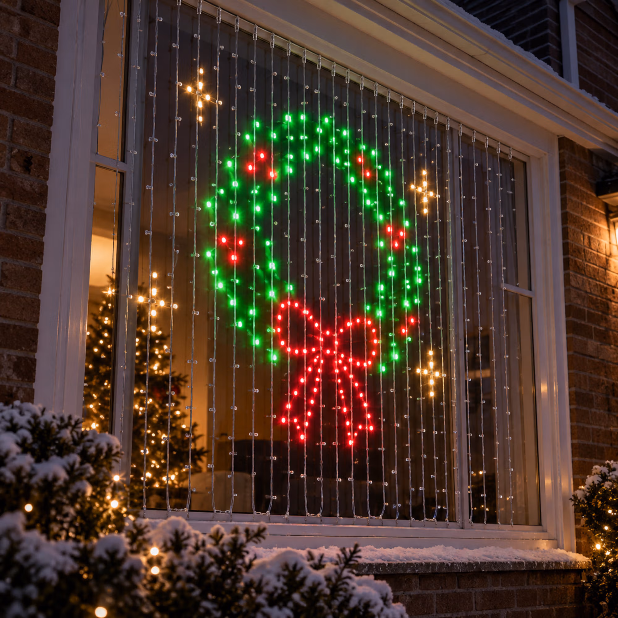 Christmas LED Smart Wall Curtain Net Lights, Large Display with Christmas Themed Patterns, Waterproof Outdoor Wall Decor, Holiday Gift for Homeowners