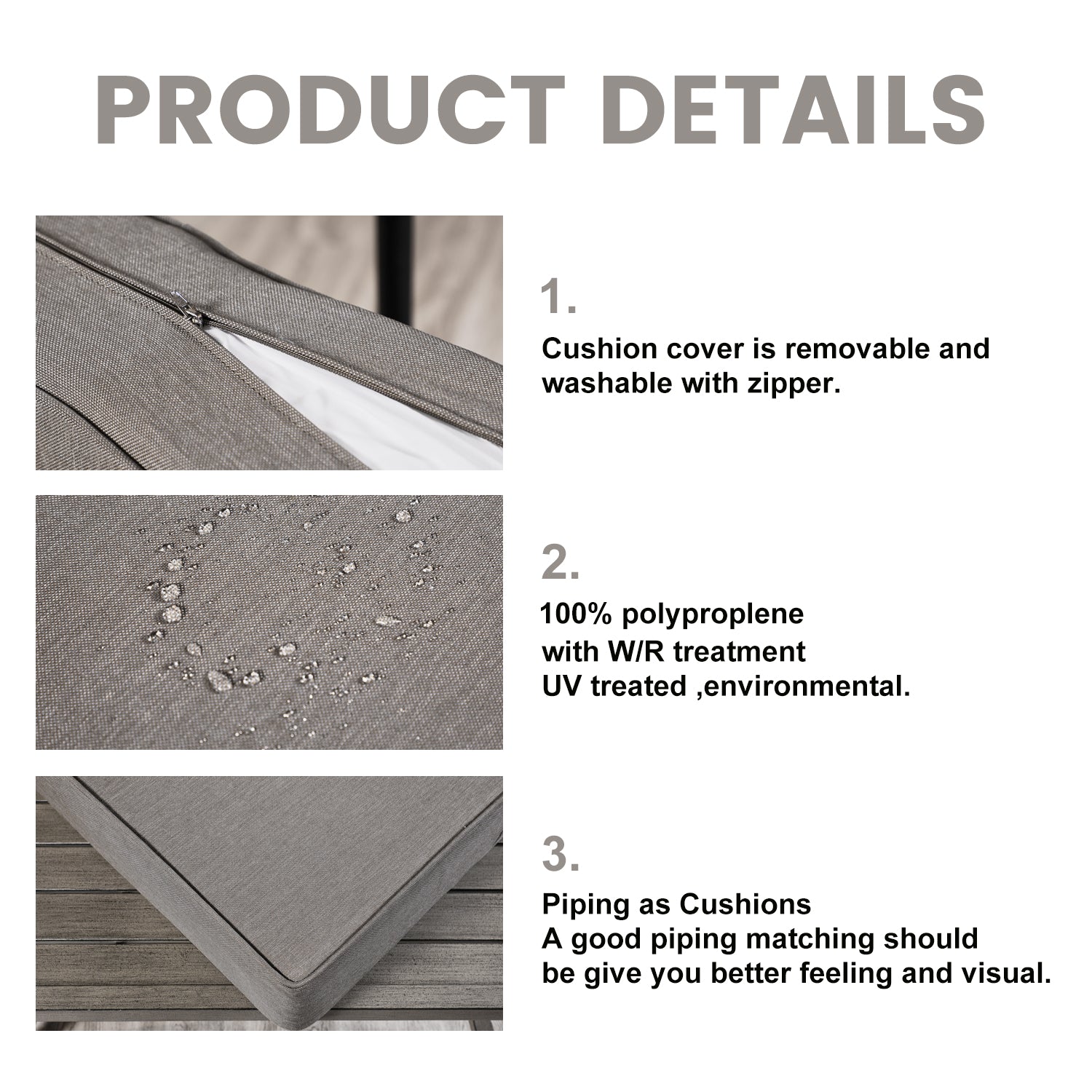 Outdoor Patio Furniture Cushion Set, 6" Thick Deep Seat & Back Cushions with Removable Covers, Fade-Resistant UV Resistant Cushions, 24" x 24"