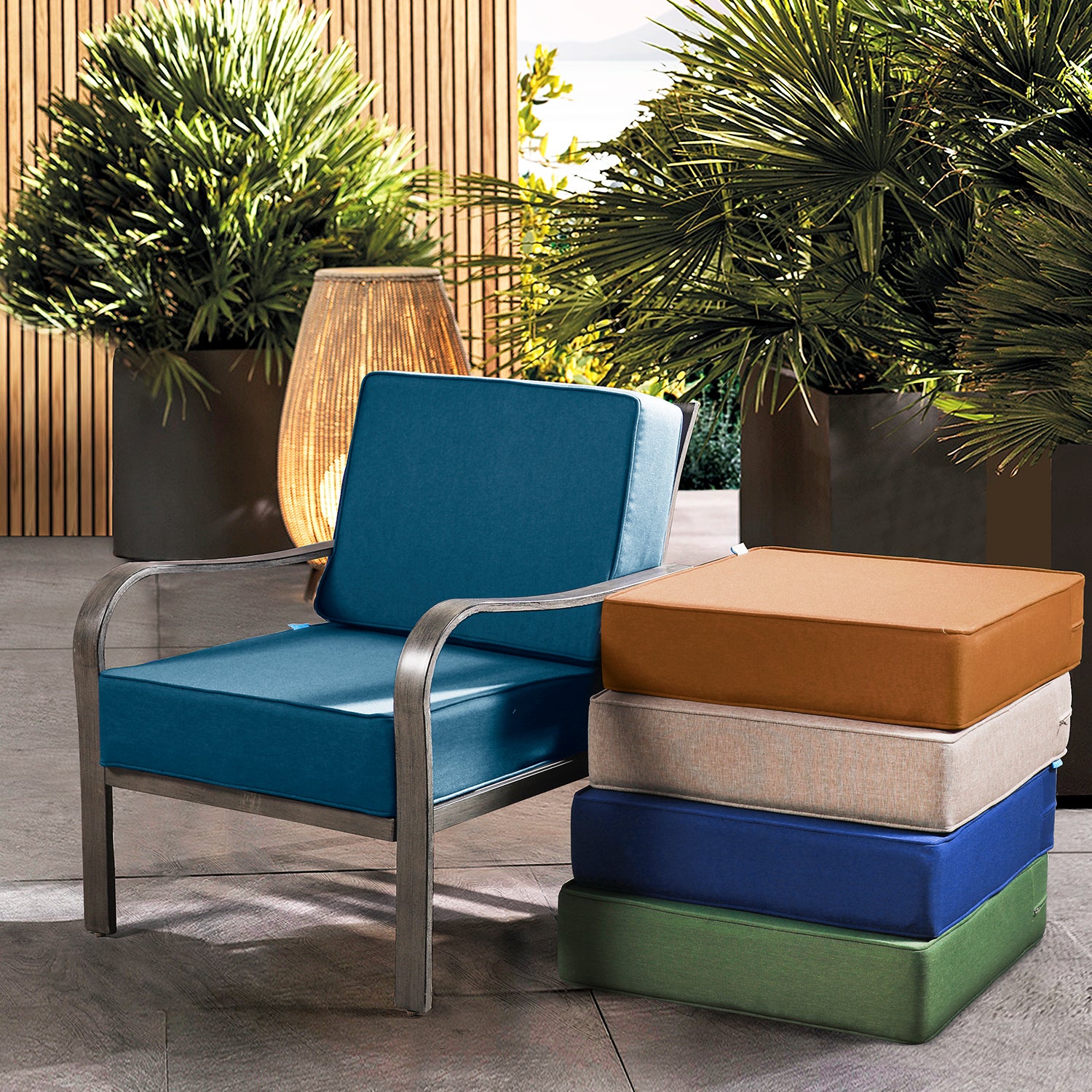 Outdoor Patio Furniture Cushion Set, 6" Thick Deep Seat & Back Cushions with Removable Covers, Fade-Resistant UV Resistant Cushions, 24" x 24"