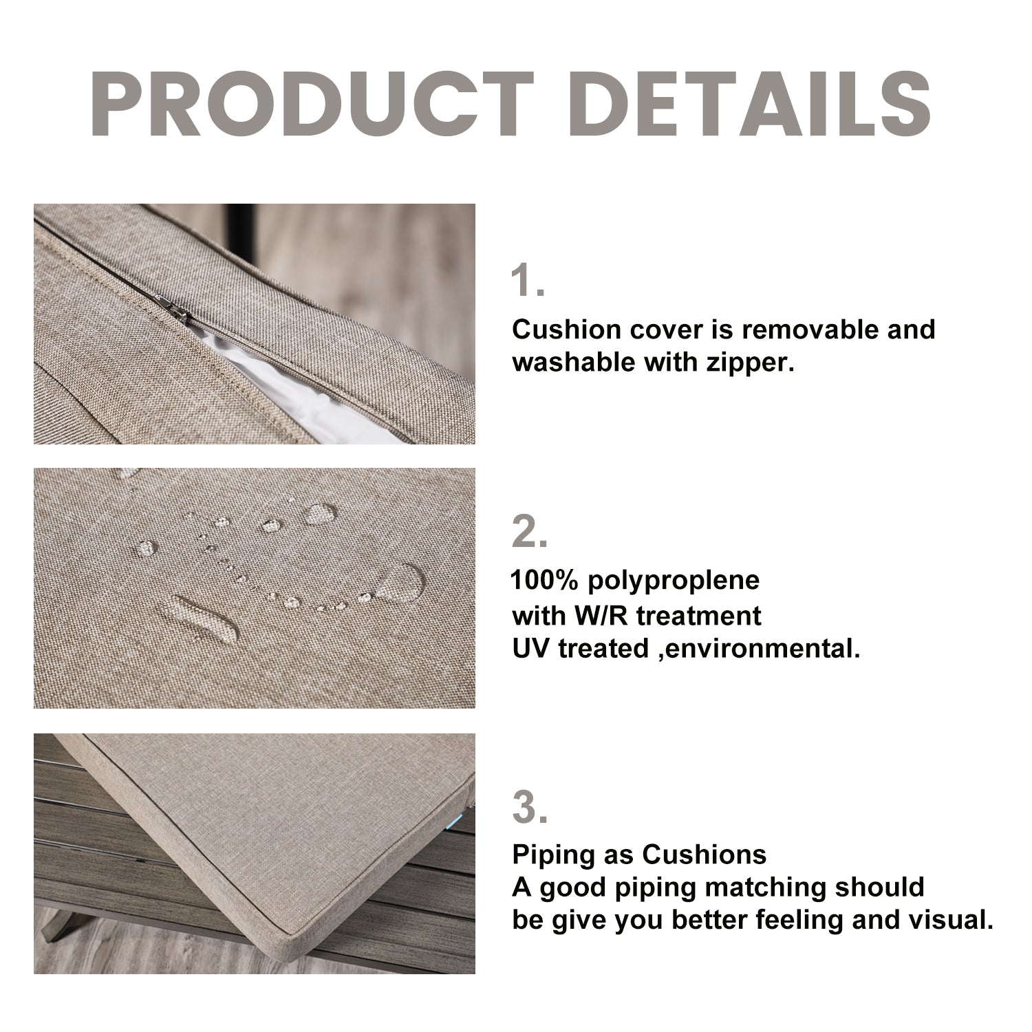 Outdoor Patio Furniture Cushion Set, 6" Thick Deep Seat & Back Cushions with Removable Covers, Fade-Resistant UV Resistant Cushions, 24" x 24"
