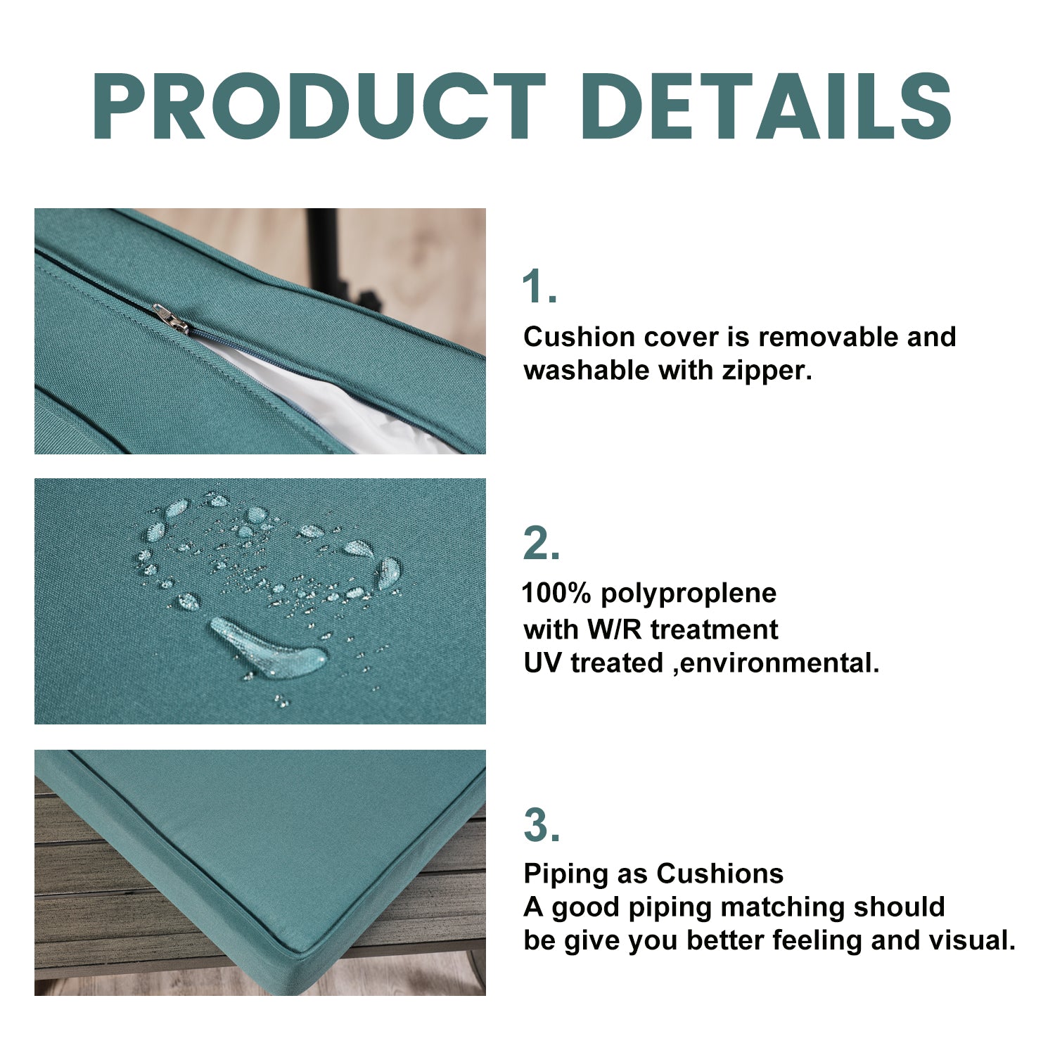 Outdoor Patio Furniture Cushion Set, 6" Thick Deep Seat & Back Cushions with Removable Covers, Fade-Resistant UV Resistant Cushions, 24" x 24"