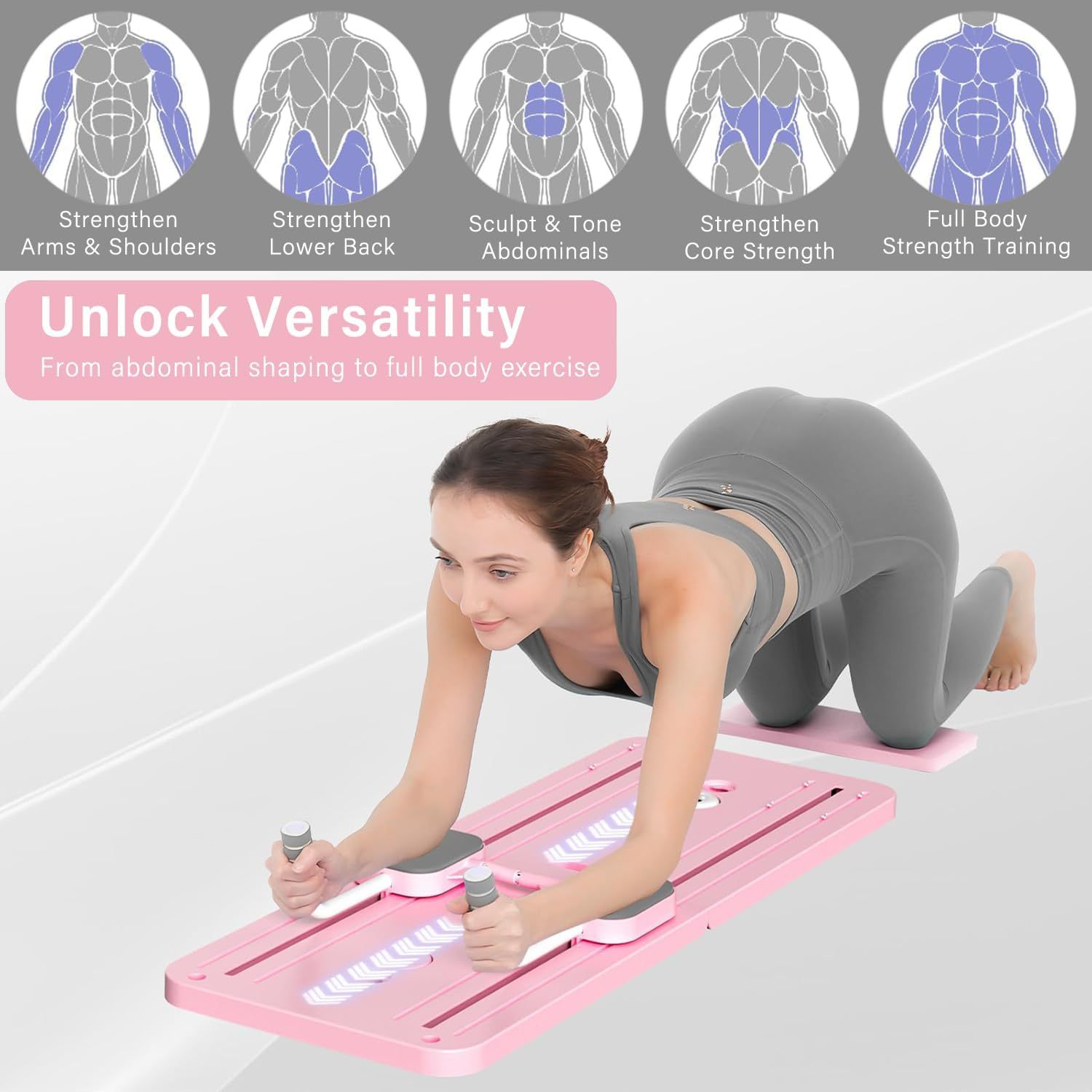 STAYOUNG Multifunctional Pilates Abdominal Board - Exercise Fitness Board, Foldable Home Gym Exercise Fitness Equipment for Strength Training Core Workout, Suitable for Fitness, Weight Loss (Pink)