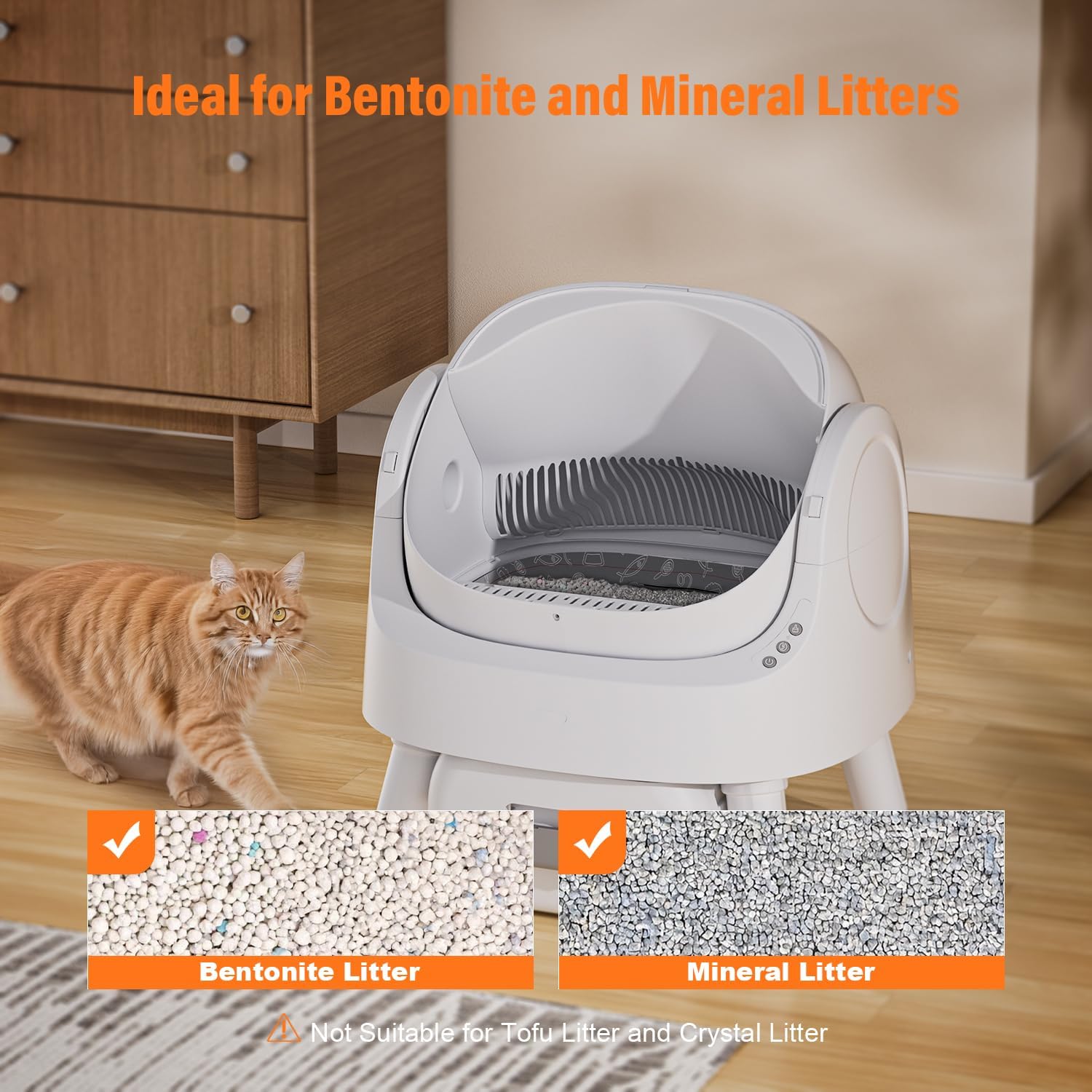 Open-Top Self Cleaning Cat Litter Box, Automatic Cat Litter Box for Multiple Cats with Trash Bags and Litter Mat Included