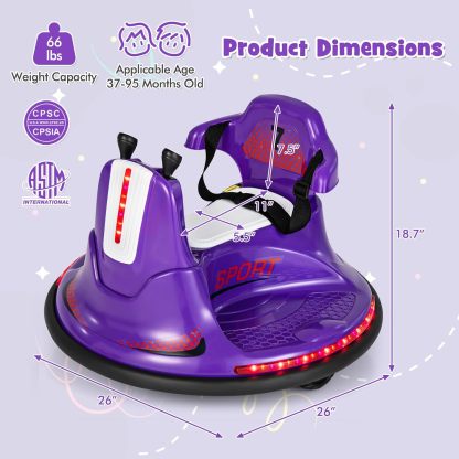 12V Kids Electric Bumper Car with Remote Control, 360° Spin, LED Lights & Music